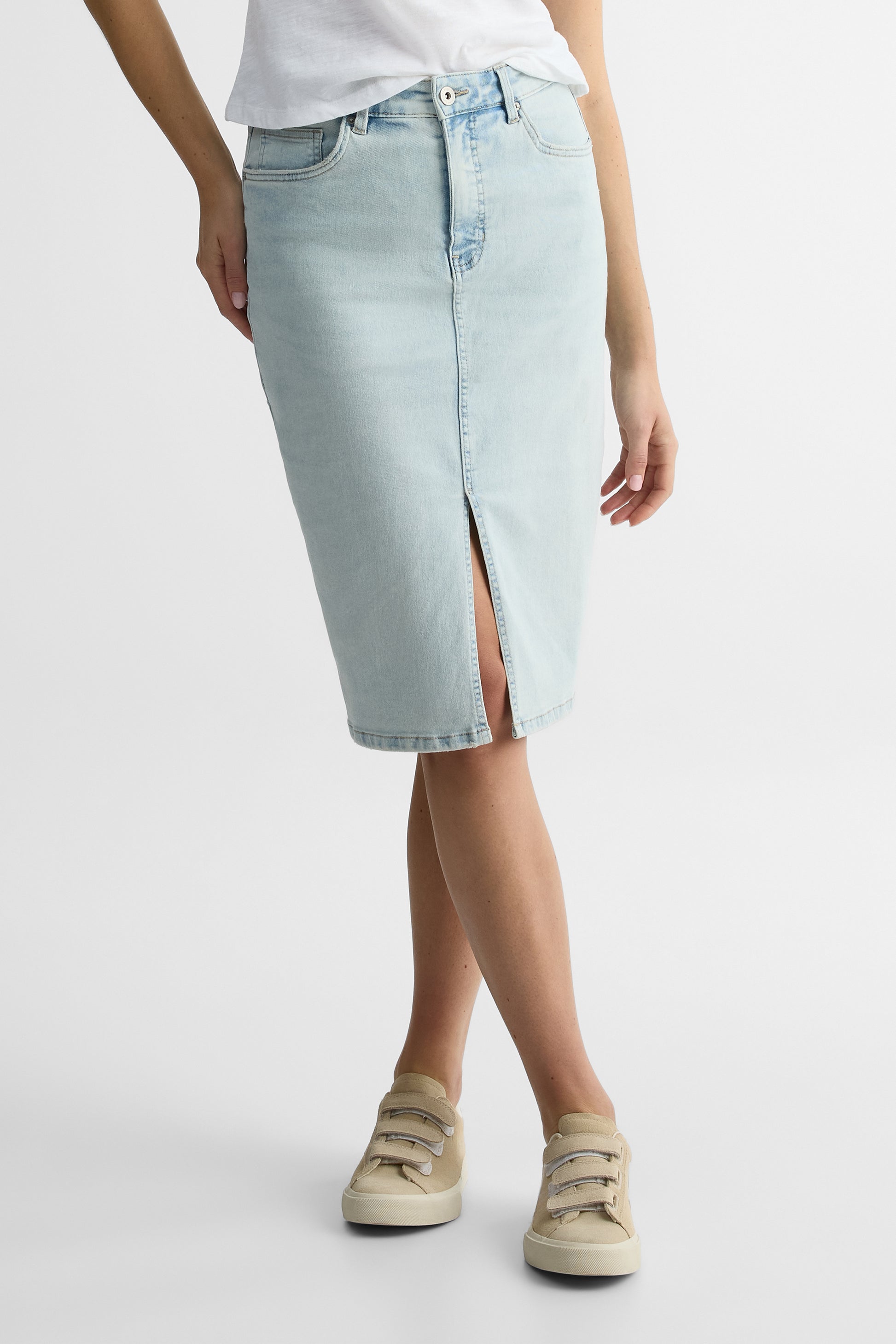 Jupe taille haute fente confort stretch – Femme && DENIM PALE