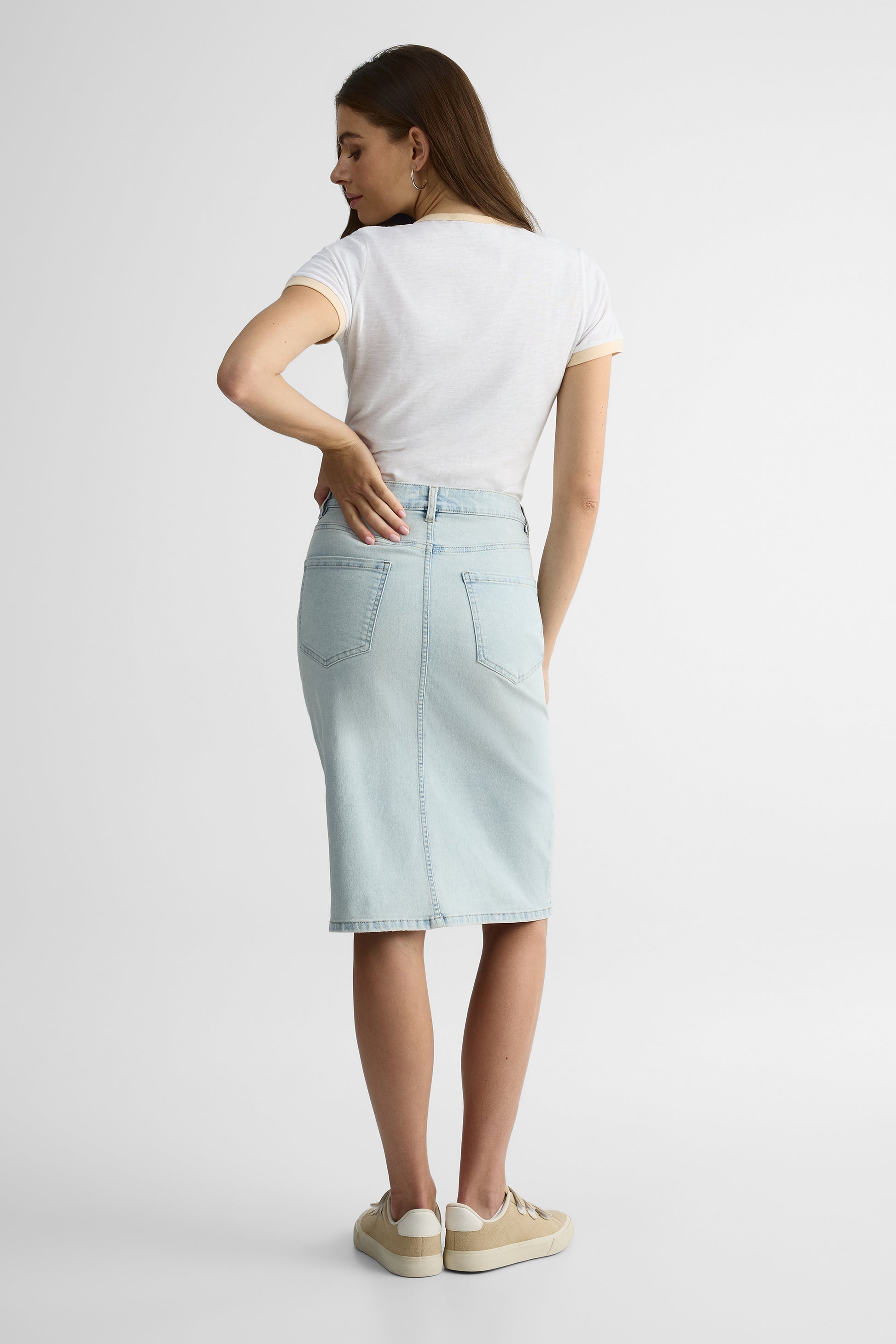 Jupe taille haute fente confort stretch – Femme && DENIM PALE