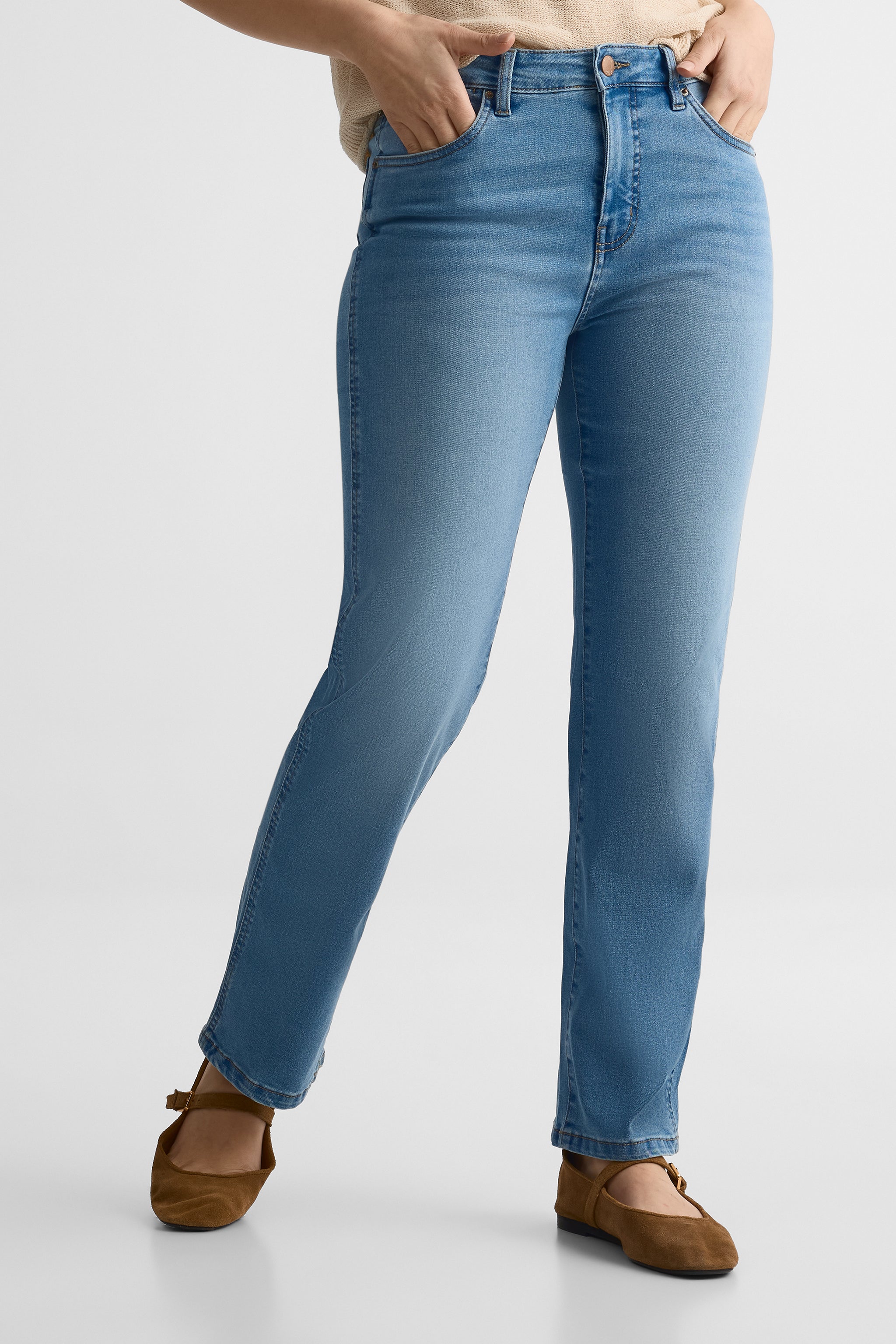 Jeans taille haute slim en denim stretch – Femme && DENIM PALE