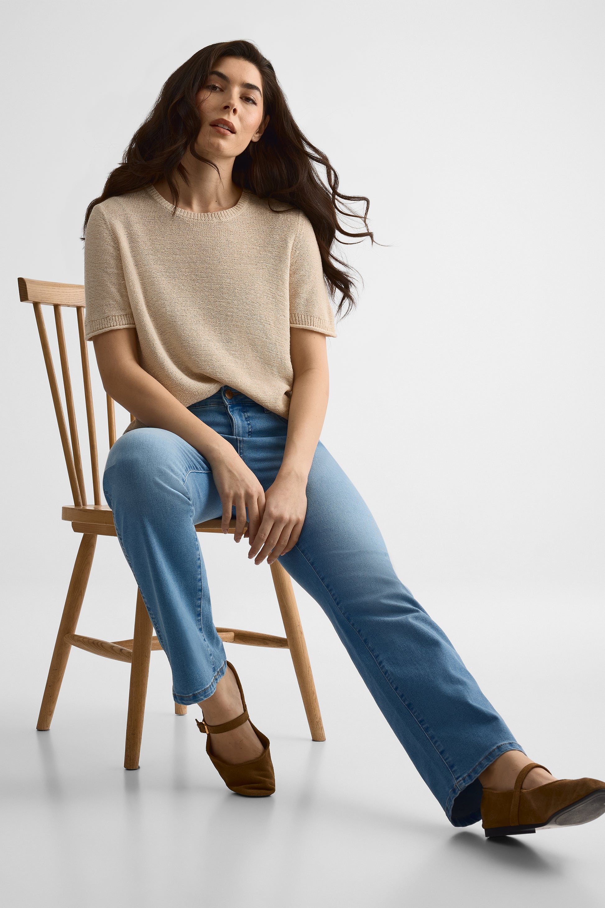 Jeans taille haute slim en denim stretch – Femme && DENIM PALE