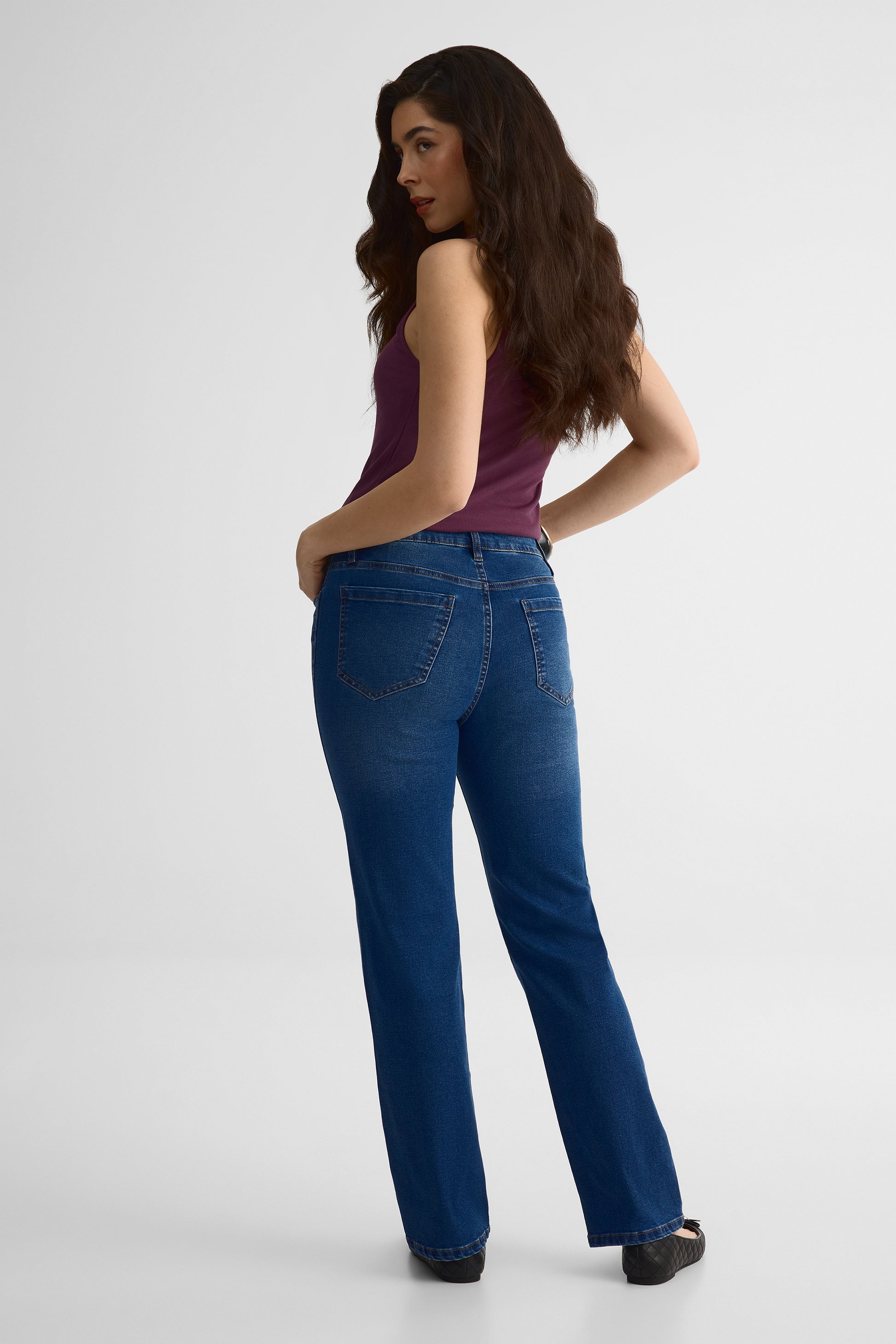 Jeans taille haute slim en denim stretch – Femme && DENIM FONCE