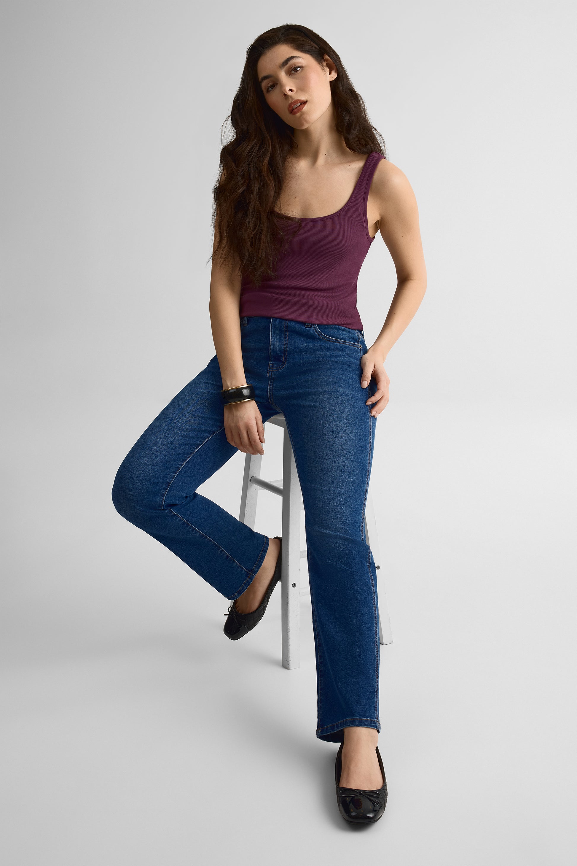 Jeans taille haute slim en denim stretch – Femme && DENIM FONCE