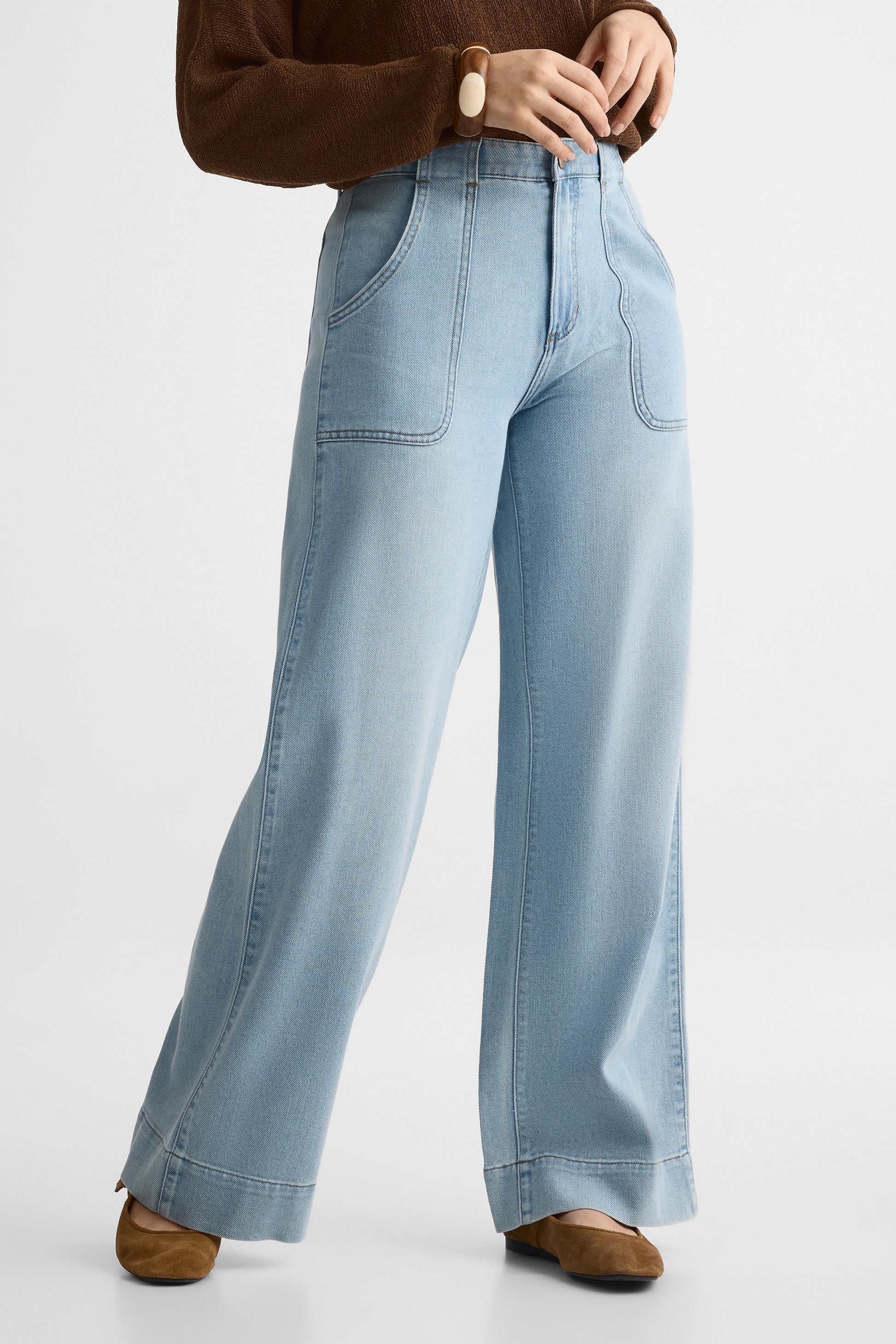 Jeans taille haute jambe large – Femme && DENIM PALE