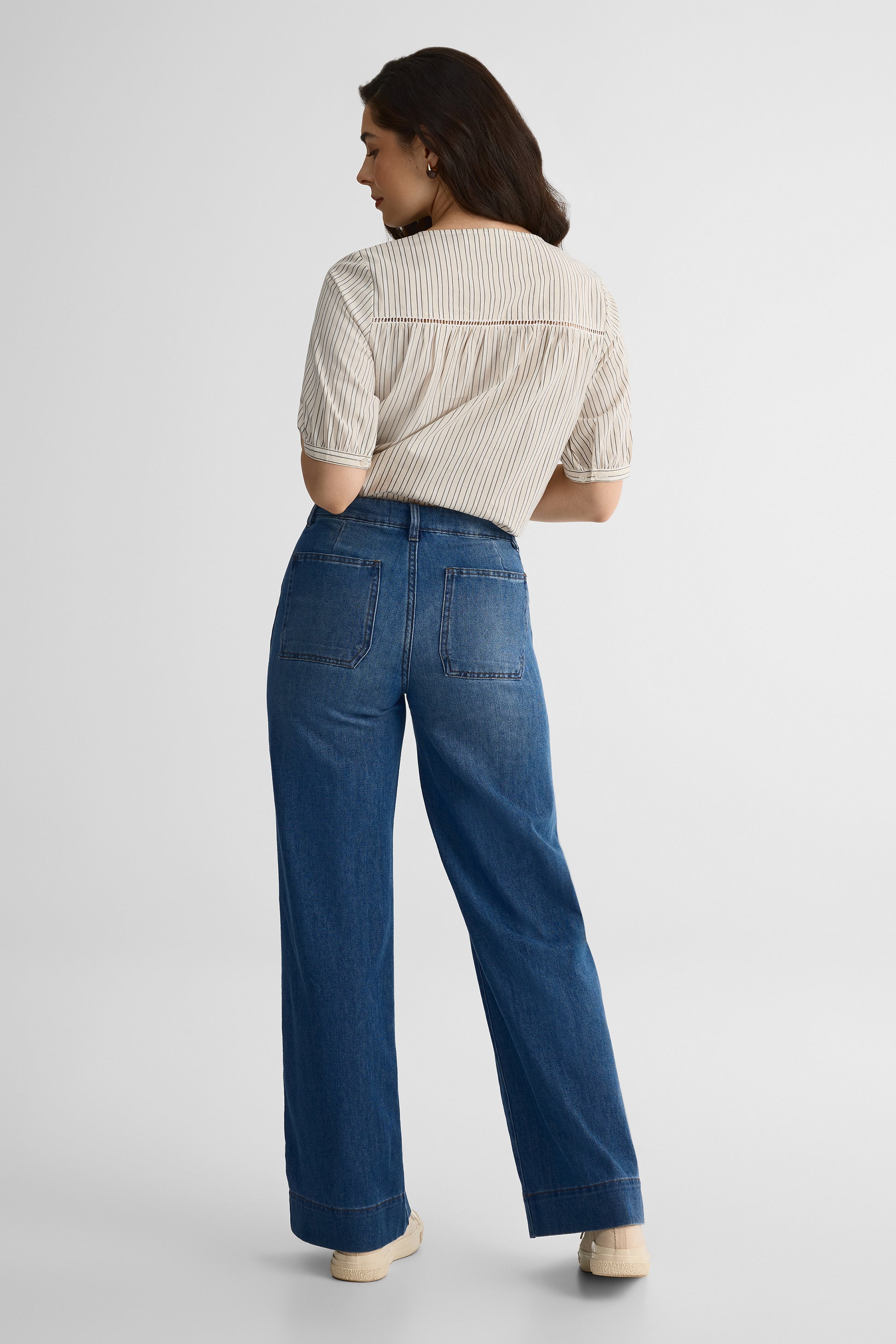 Jeans taille haute jambe large – Femme && DENIM MOYEN