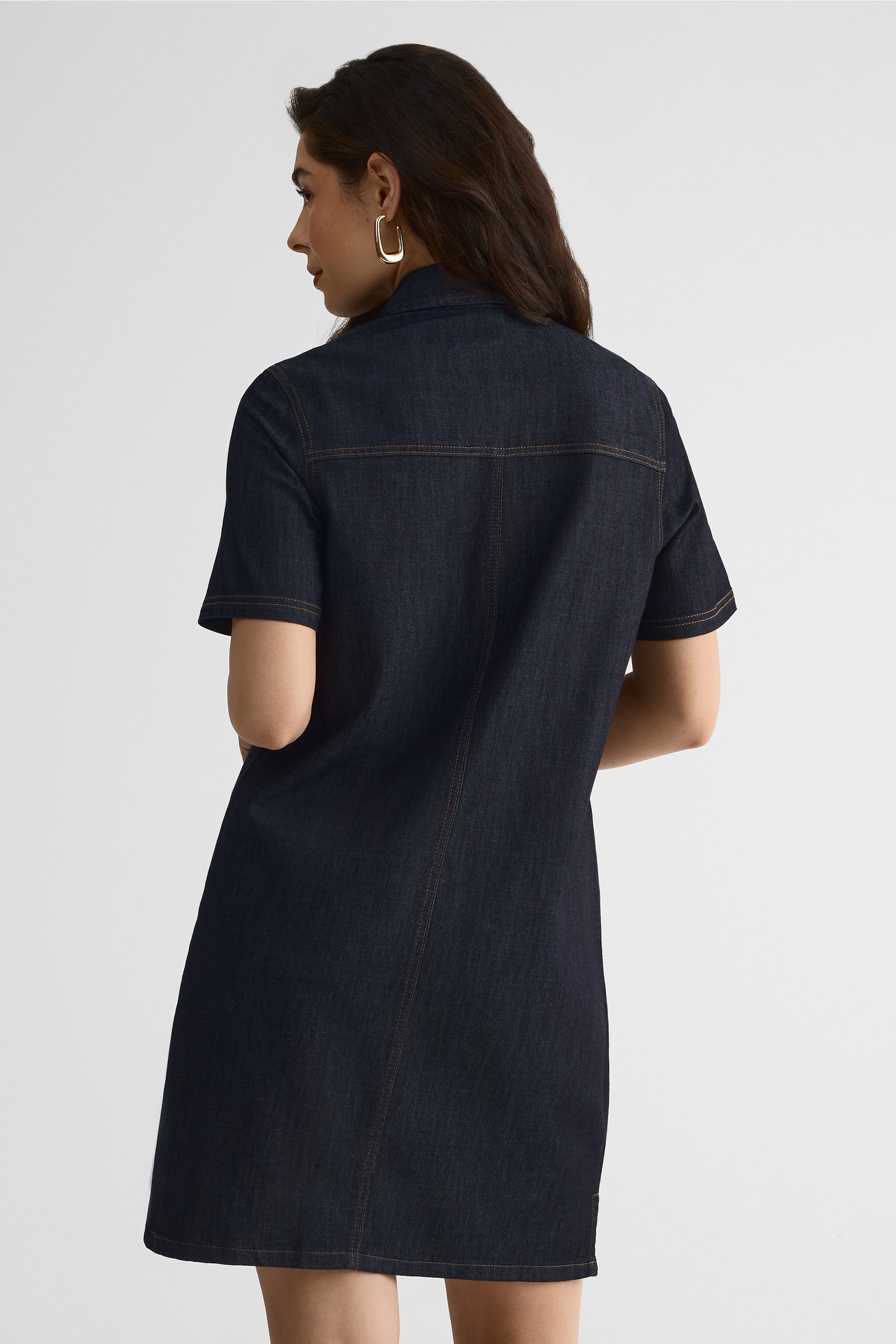 Robe en denim A-line à boutons – Femme && DENIM FONCE