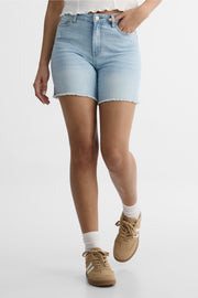 Short denim taille haute 90's - Femme && DENIM PALE