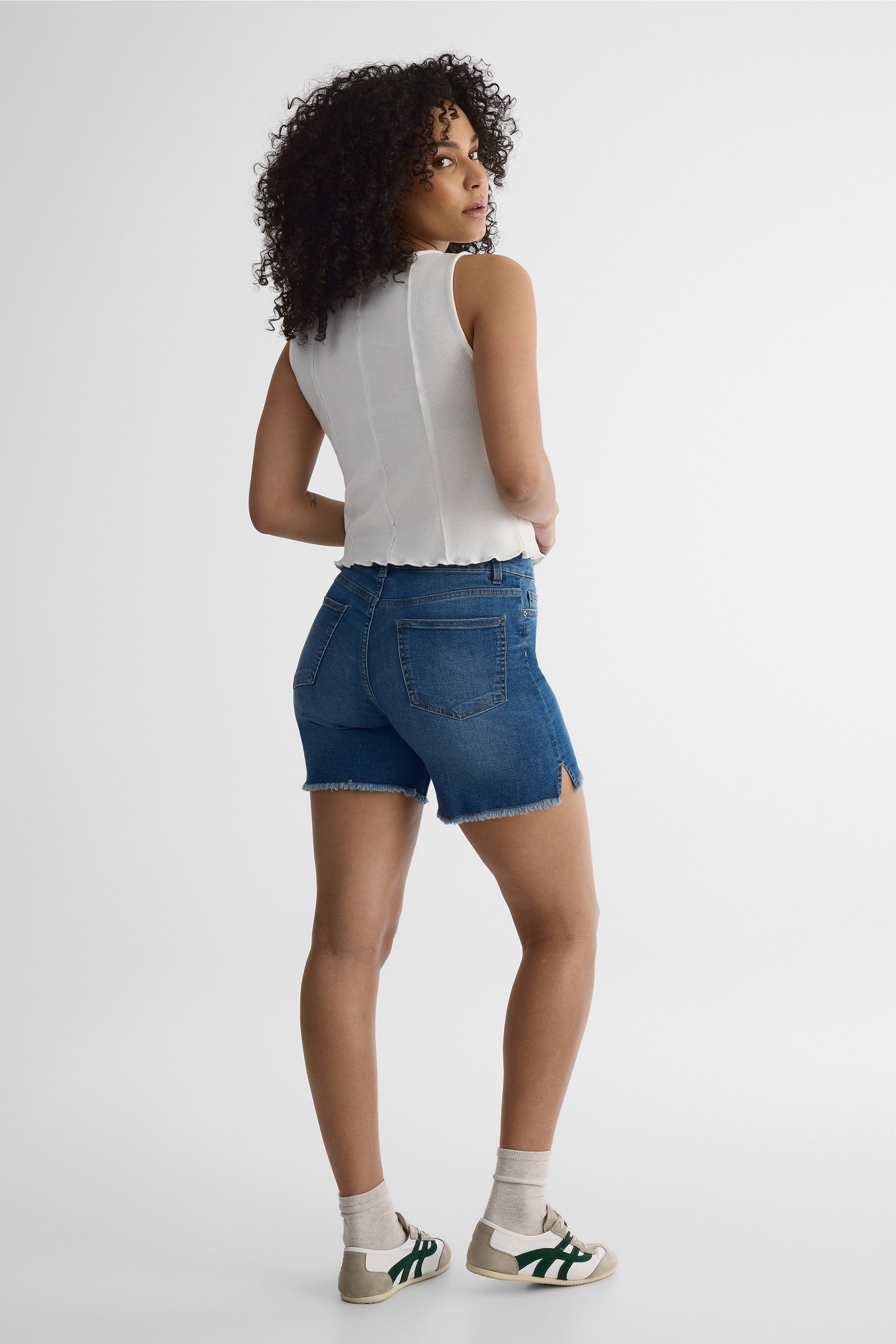 Short denim taille haute 90's - Femme && DENIM MOYEN