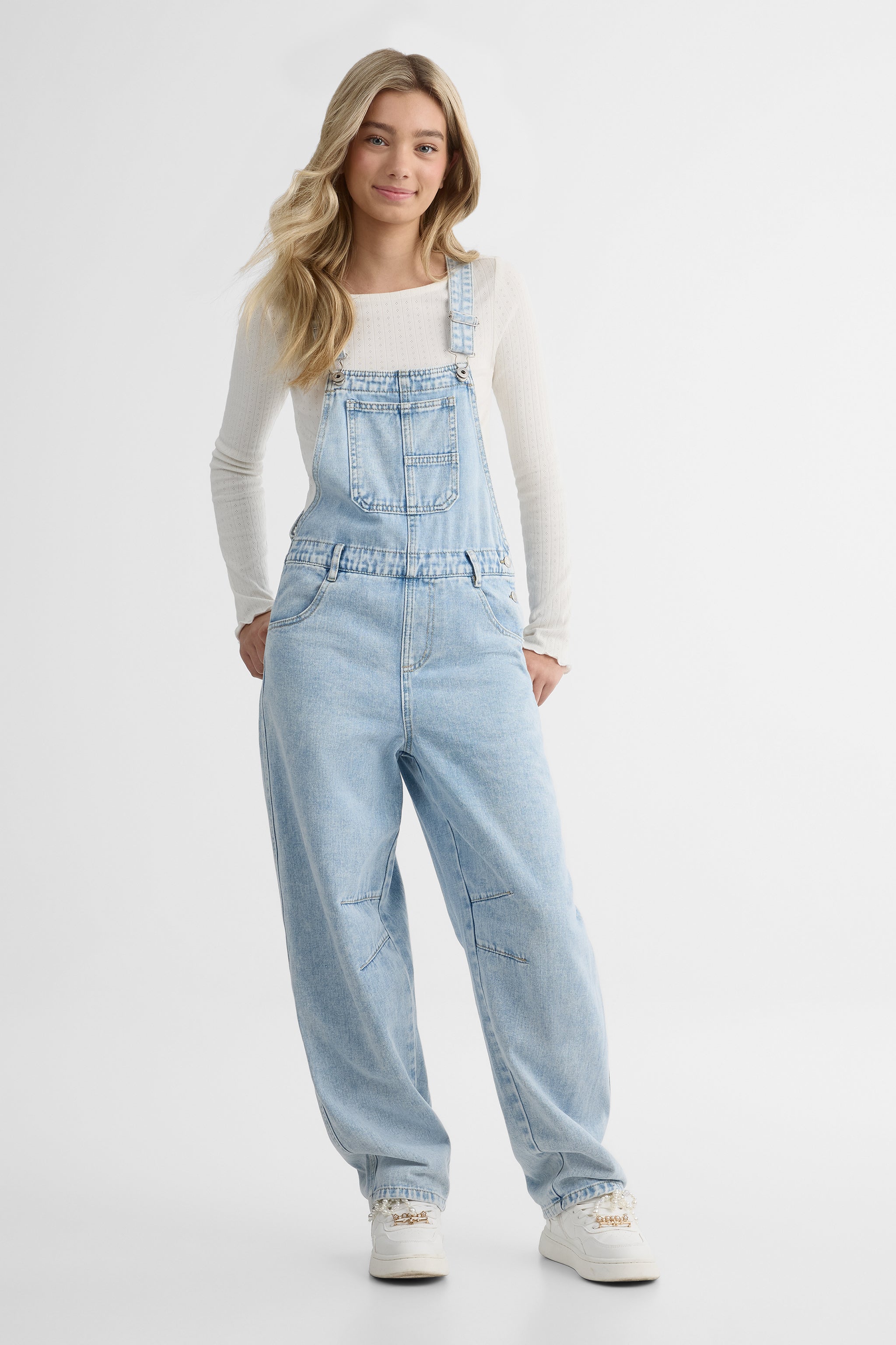 Salopette en denim coupe barrel – Ado fille && DENIM PALE