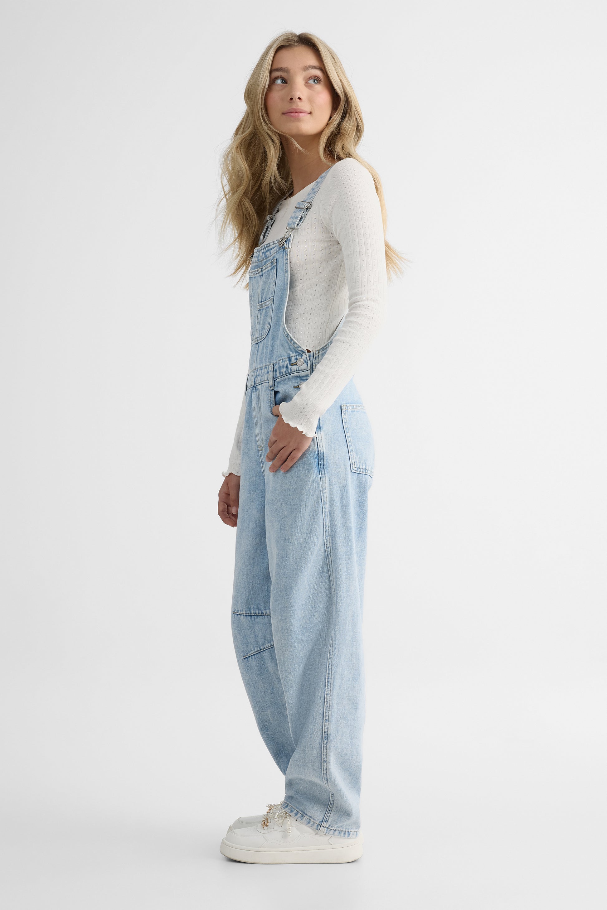 Salopette en denim coupe barrel – Ado fille && DENIM PALE