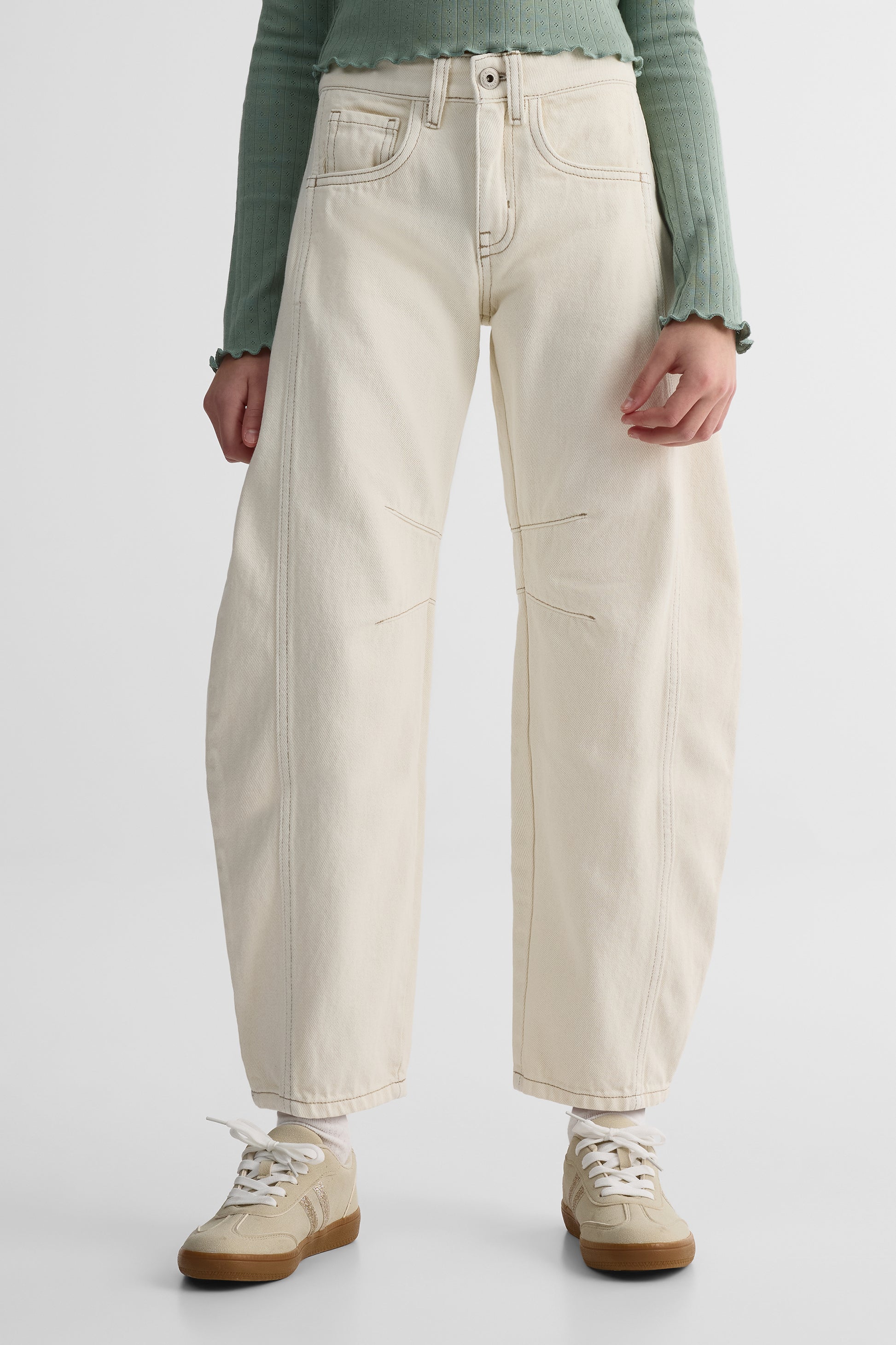 Pantalon en Bull Denim coupe barrel - Ado fille && BLANC CASSÉ