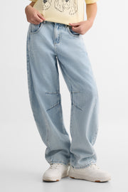 Pantalon jeans coupe barrel en denim - Ado fille && DENIM PALE