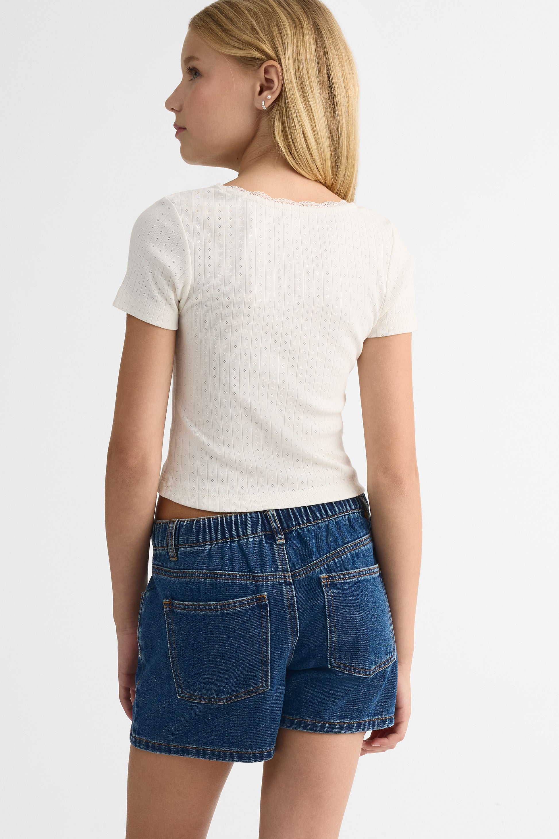 Short court en denim, revers roulé - Ado fille && DENIM FONCE