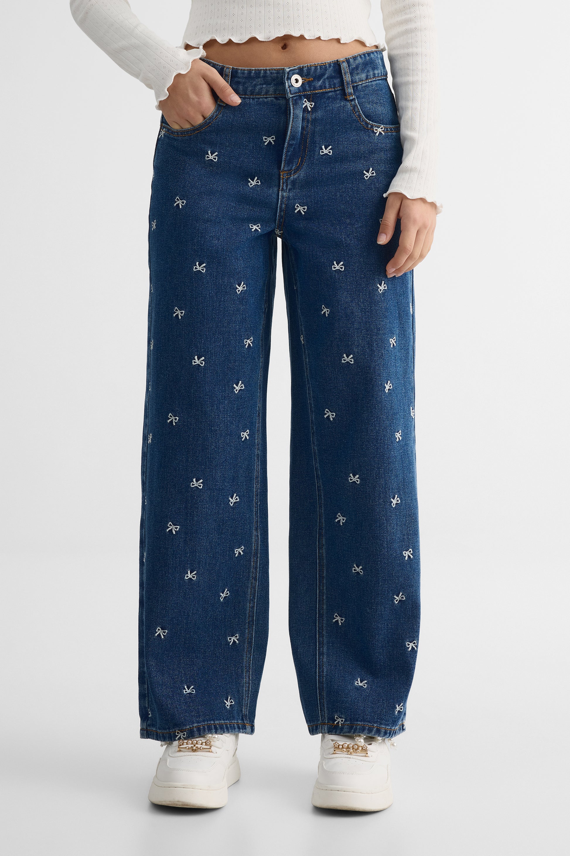 Pantalon en denim jambes larges - Enfant fille && DENIM FONCE