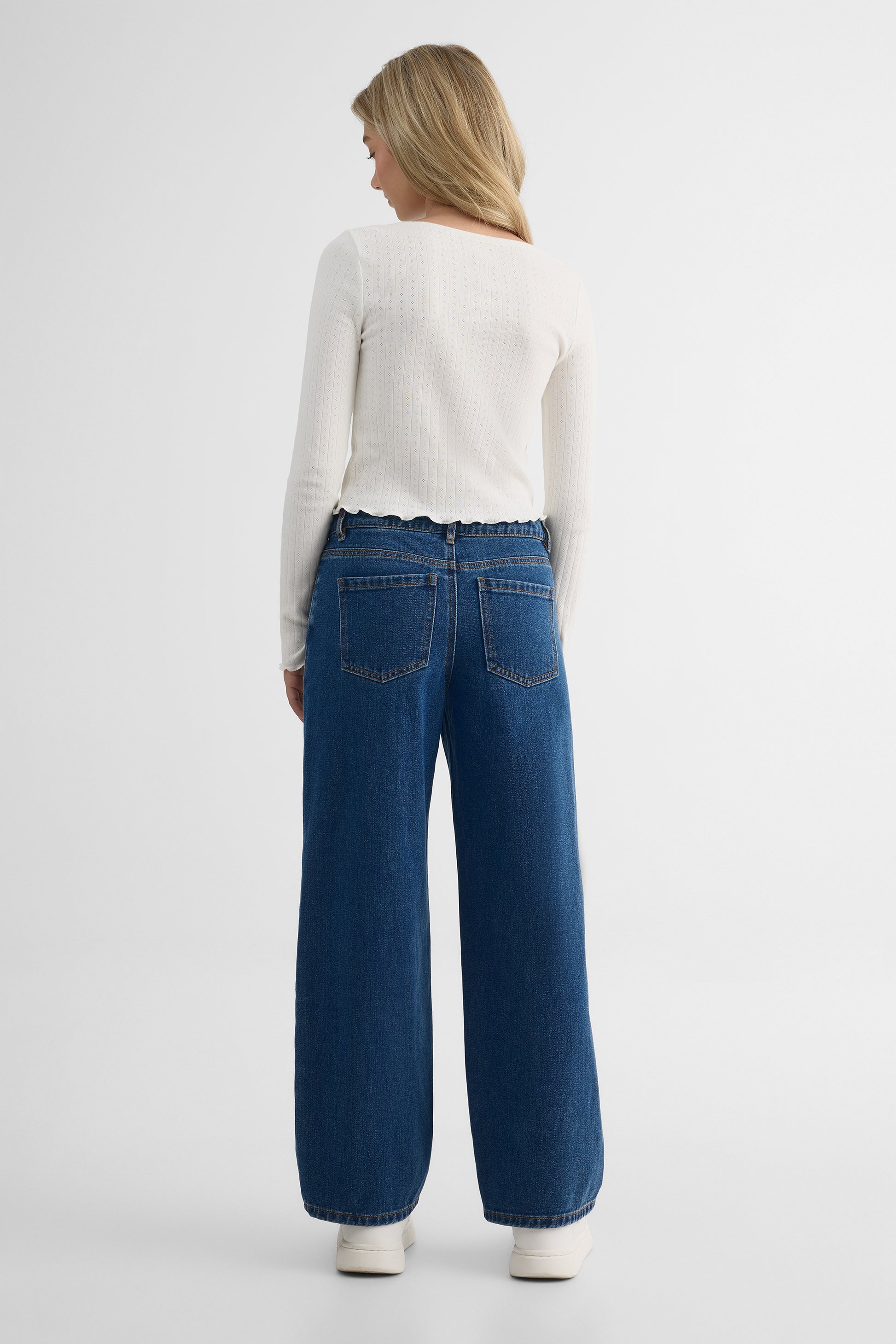 Pantalon en denim jambes larges - Enfant fille && DENIM FONCE