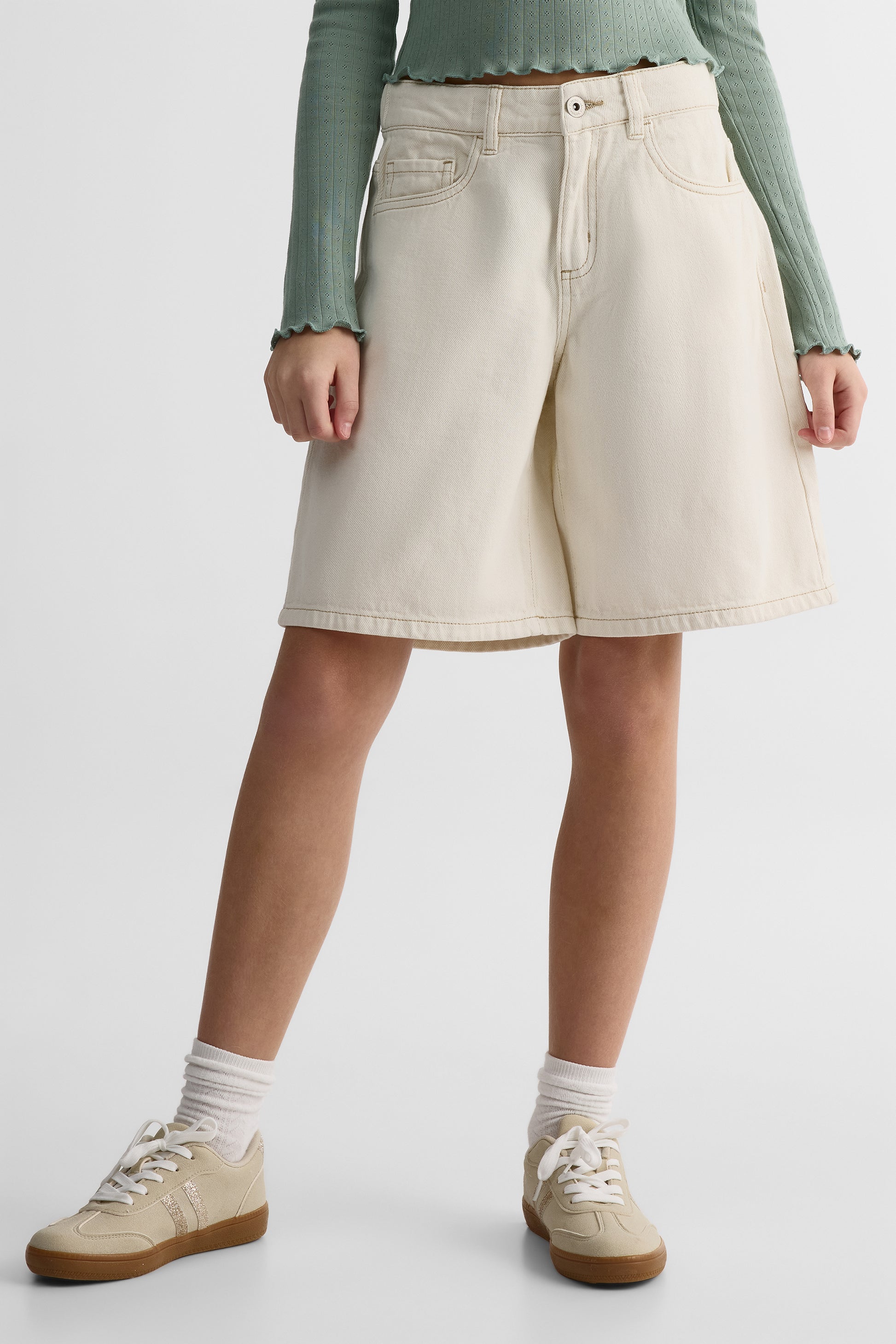 Bermudas en bull denim 100% coton - Ado fille && BLANC CASSÉ
