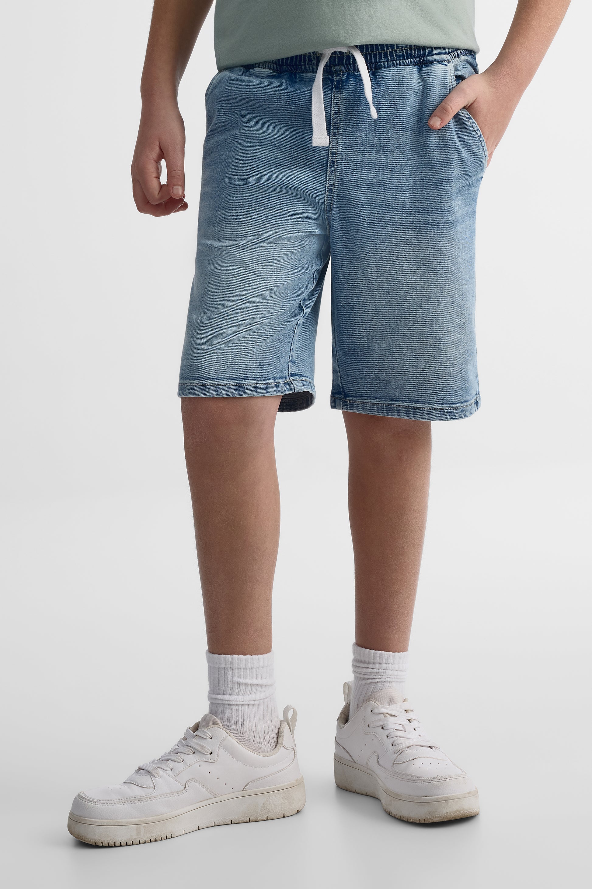 Bermuda denim élastique avec cordon - Enfant garçon && DENIM PALE