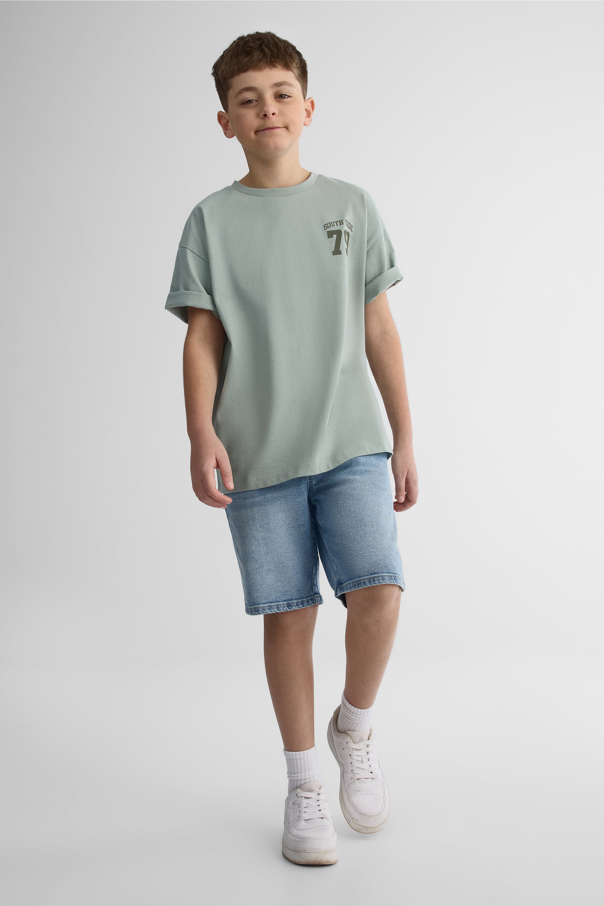 Bermuda denim élastique avec cordon - Enfant garçon && DENIM PALE