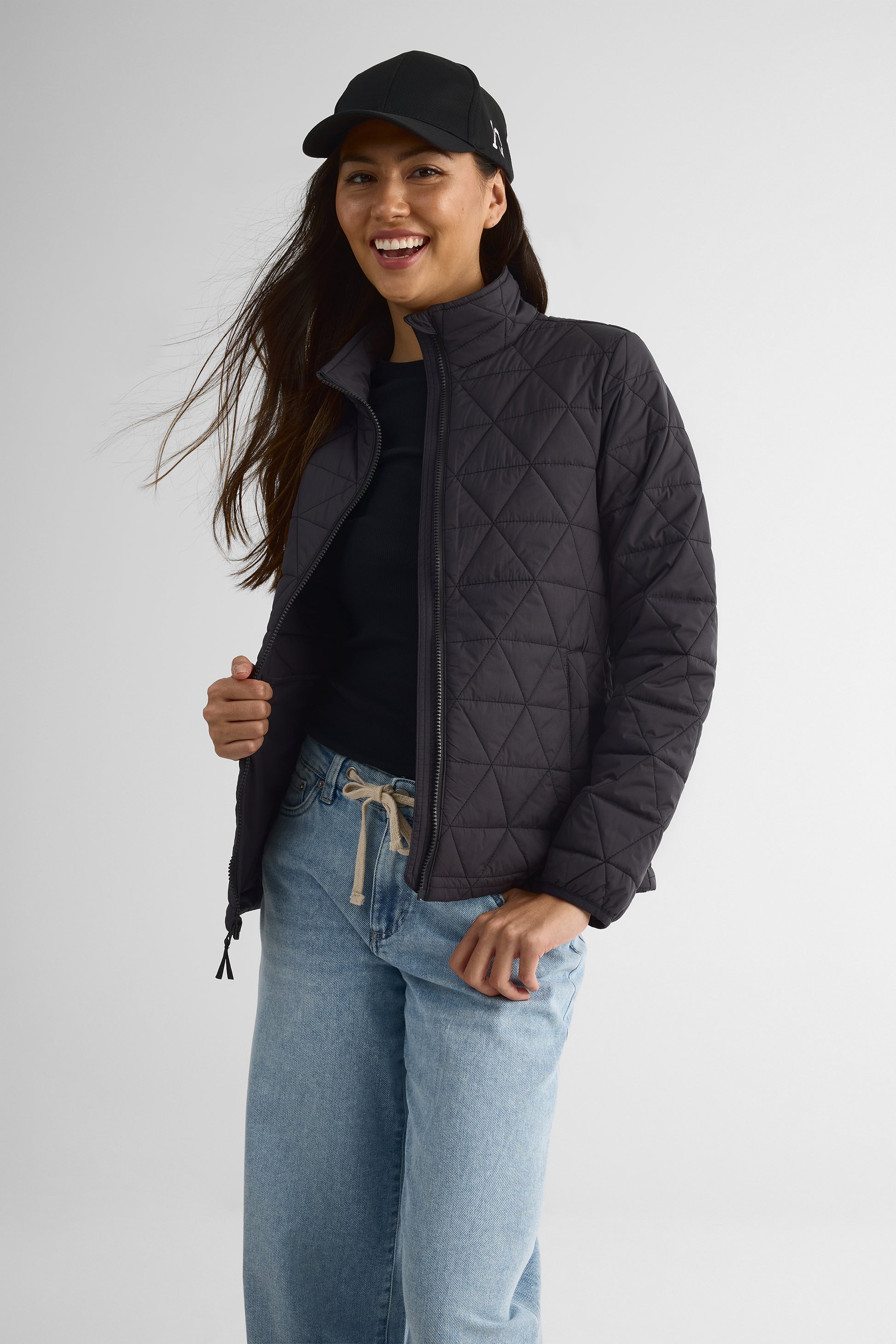 Manteau packable matelassé résistant à l'eau - Femme && CHARBON