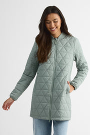 Manteau matelassé 3/4 avec poches - Femme && VERT DE GRIS