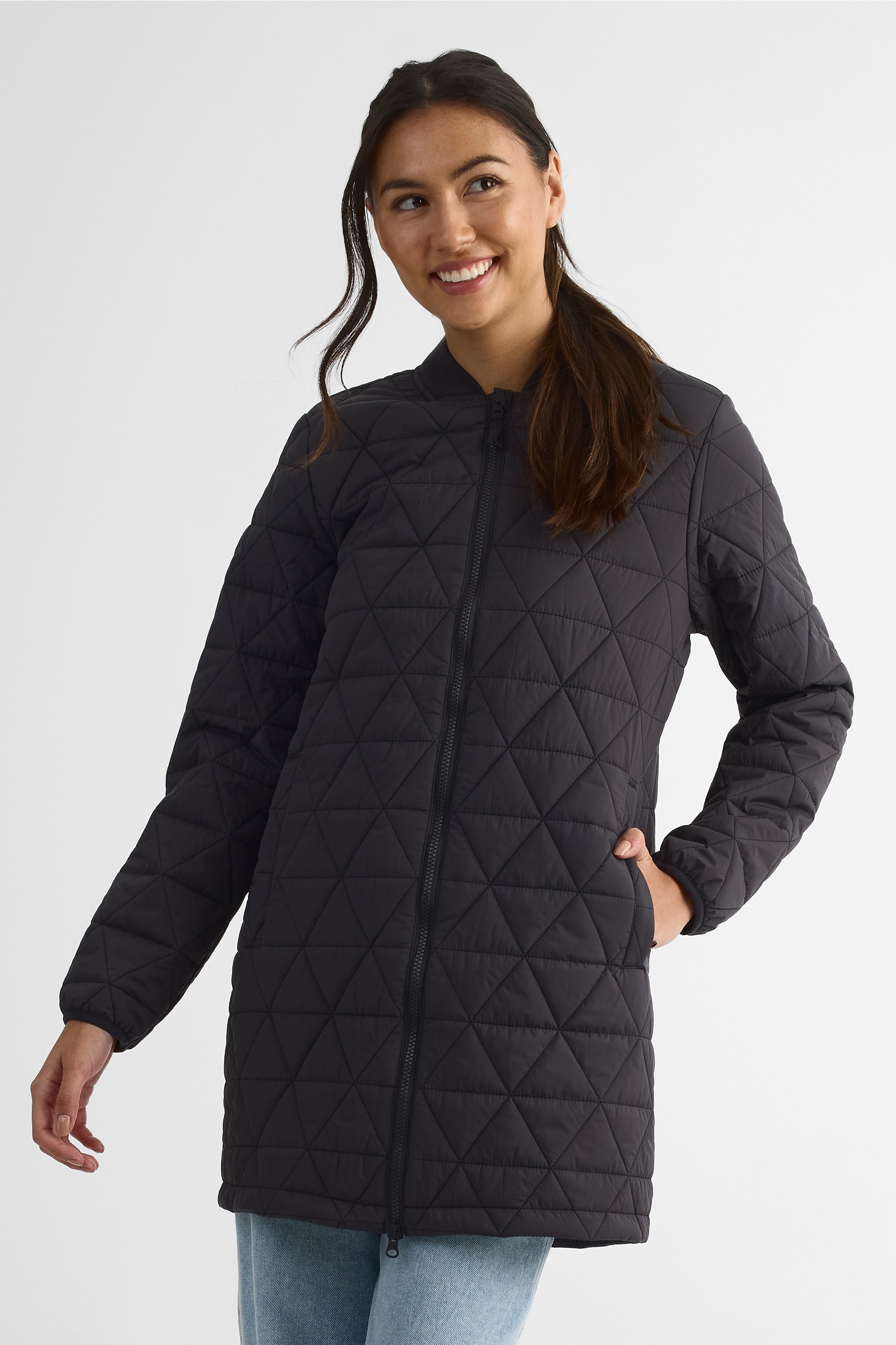 Manteau matelassé 3/4 avec poches - Femme && CHARBON