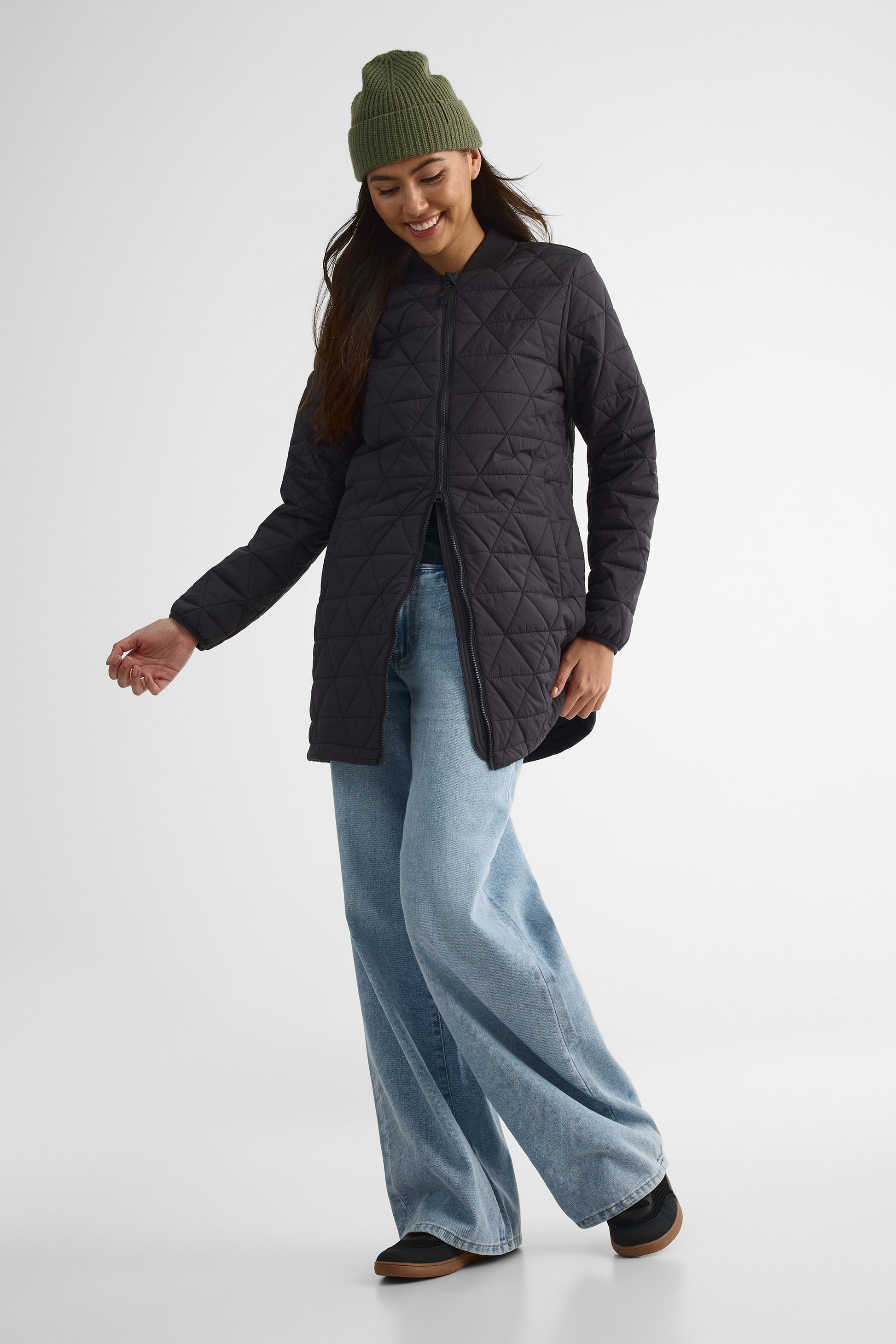 Manteau matelassé 3/4 avec poches - Femme && CHARBON