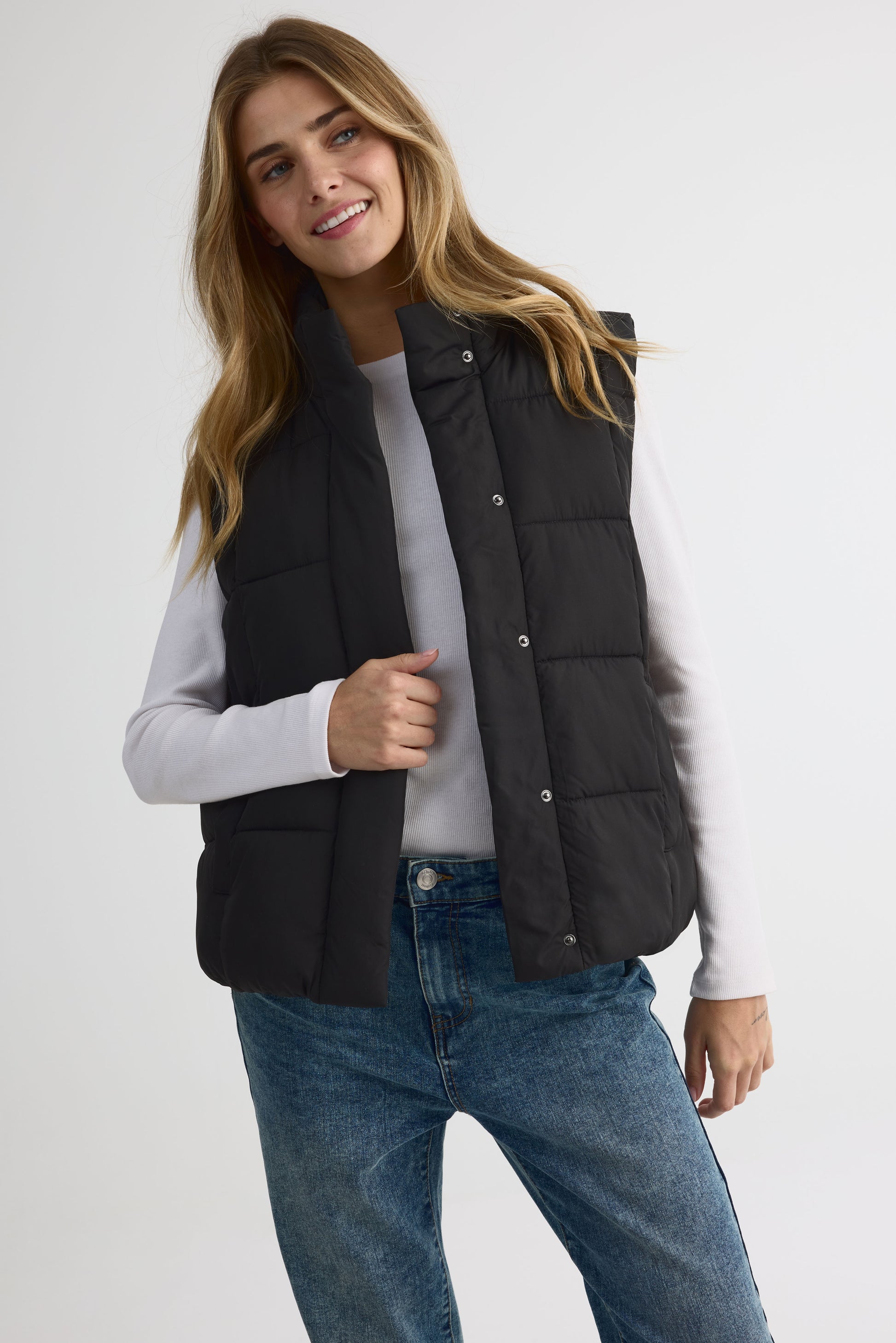 Veste sans manche en taffeta – Femme && NOIR