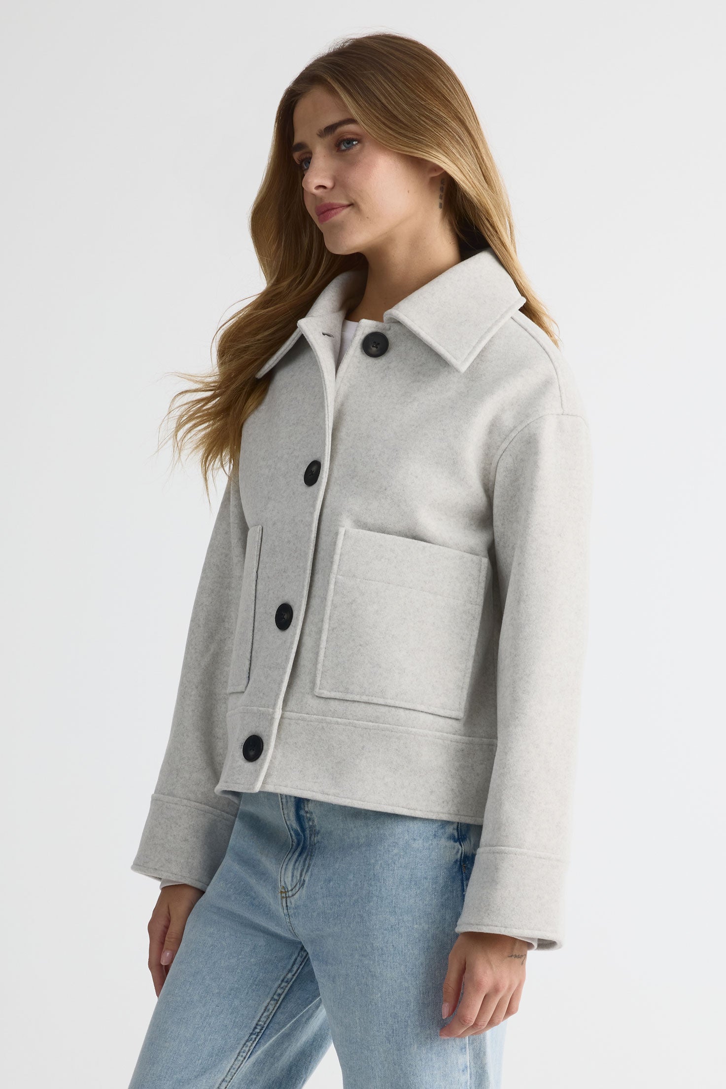 Manteau de ville crop doublé – Femme && GRIS MIXTE