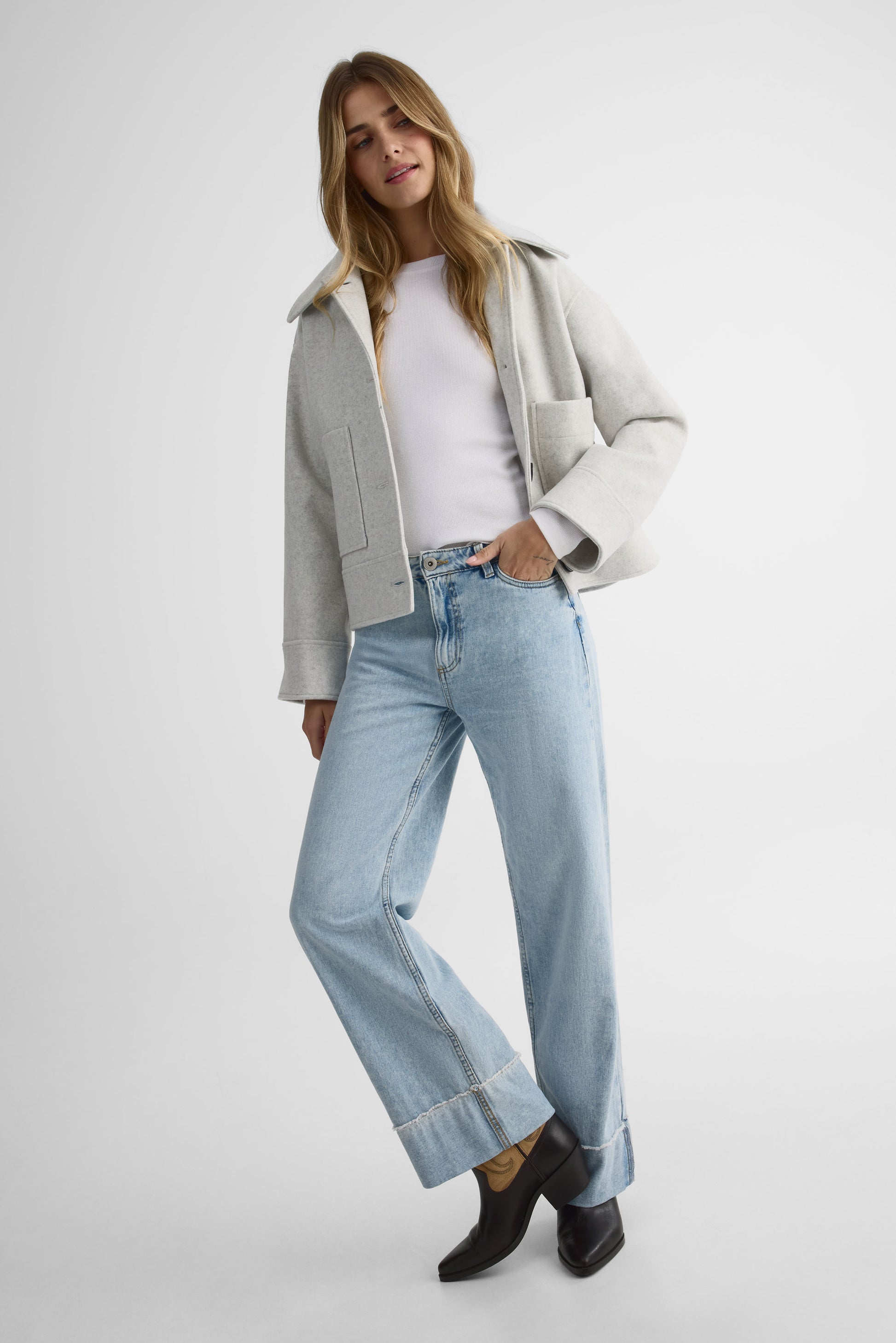 Manteau de ville crop doublé – Femme && GRIS MIXTE