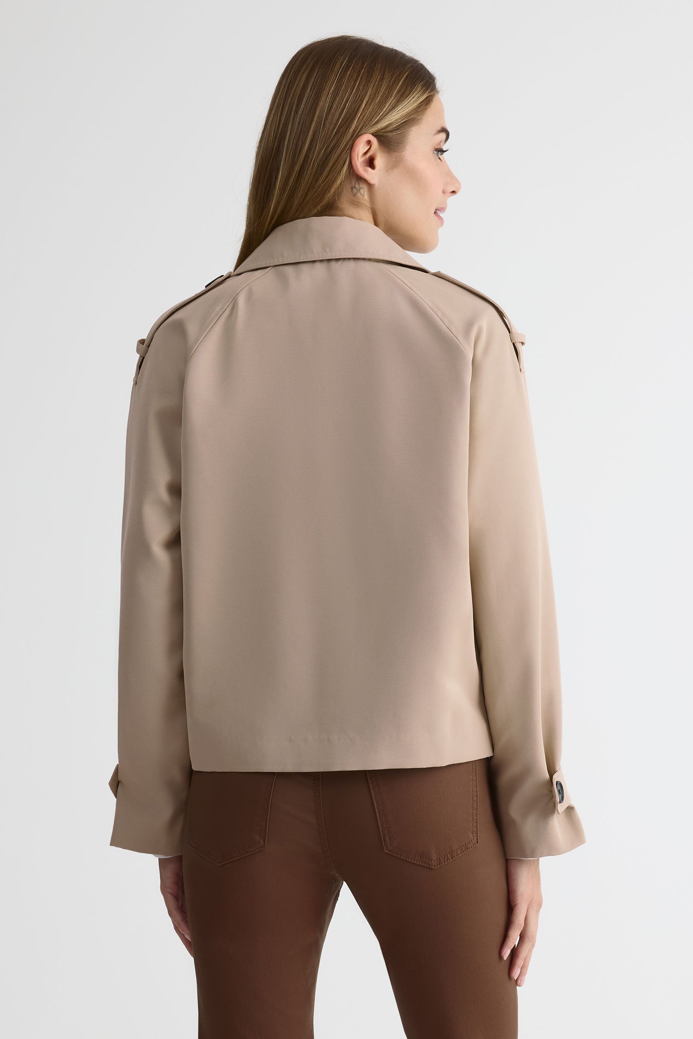 Manteau trench col tailleur en twill - Femme && BEIGE