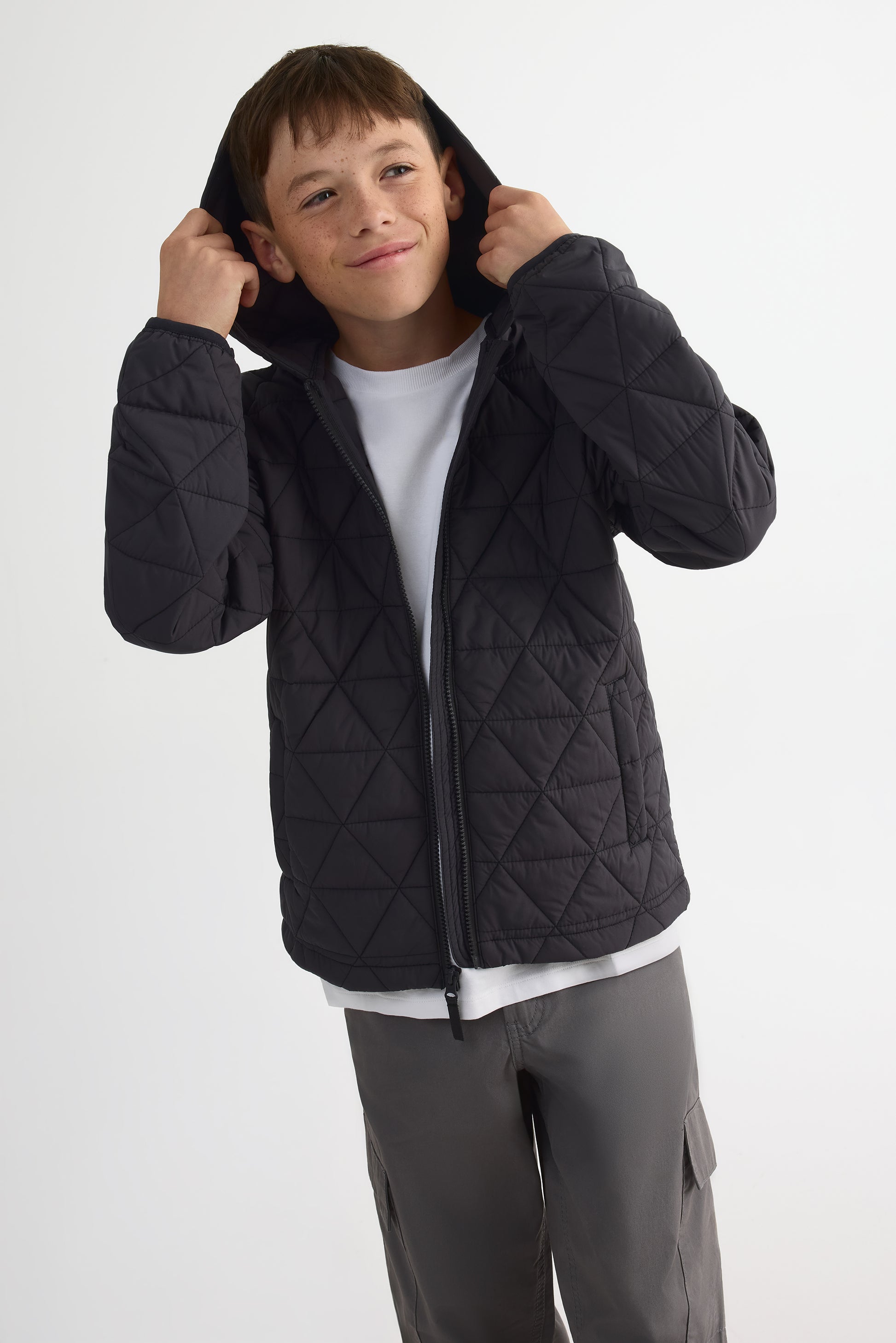 Manteau matelassé ultra-léger avec capuchon - Ado garçon && CHARBON