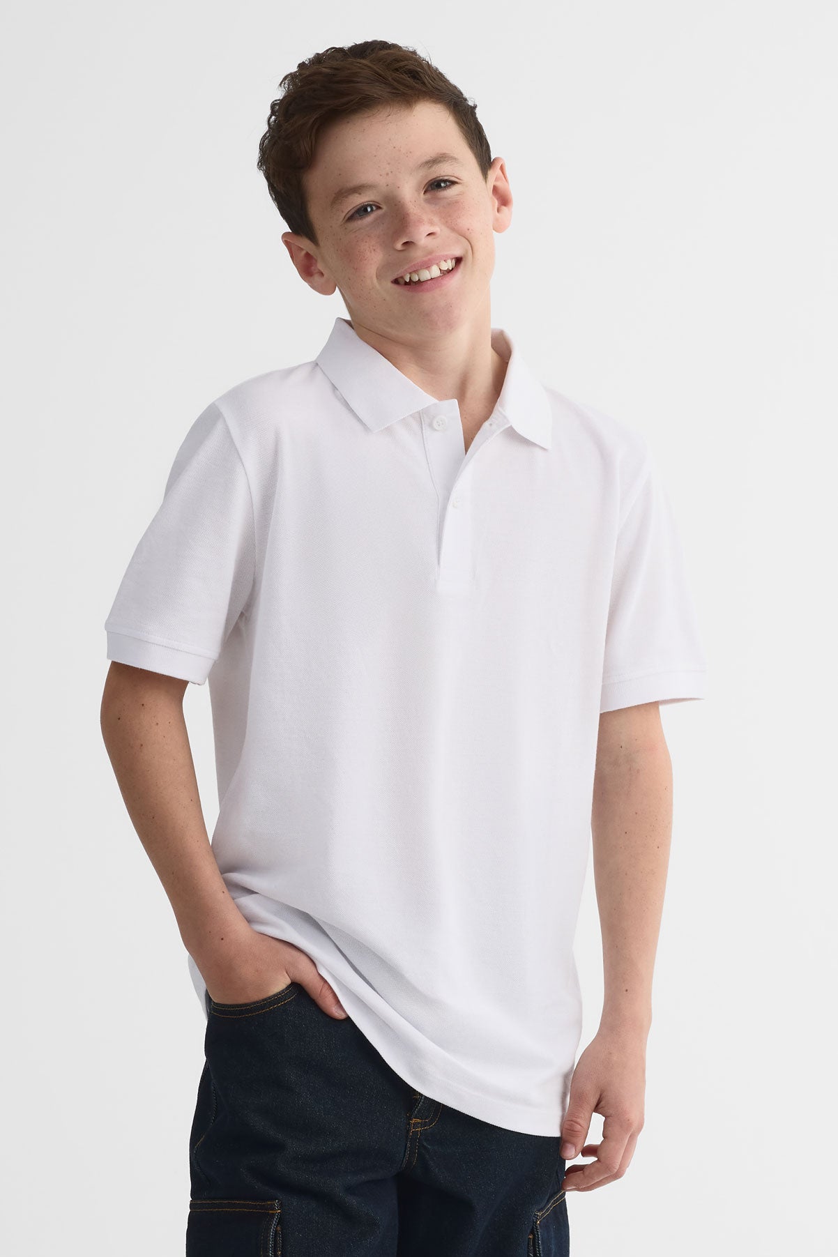 Chandail polo M/courtes en coton piqué - Ado garçon && BLANC