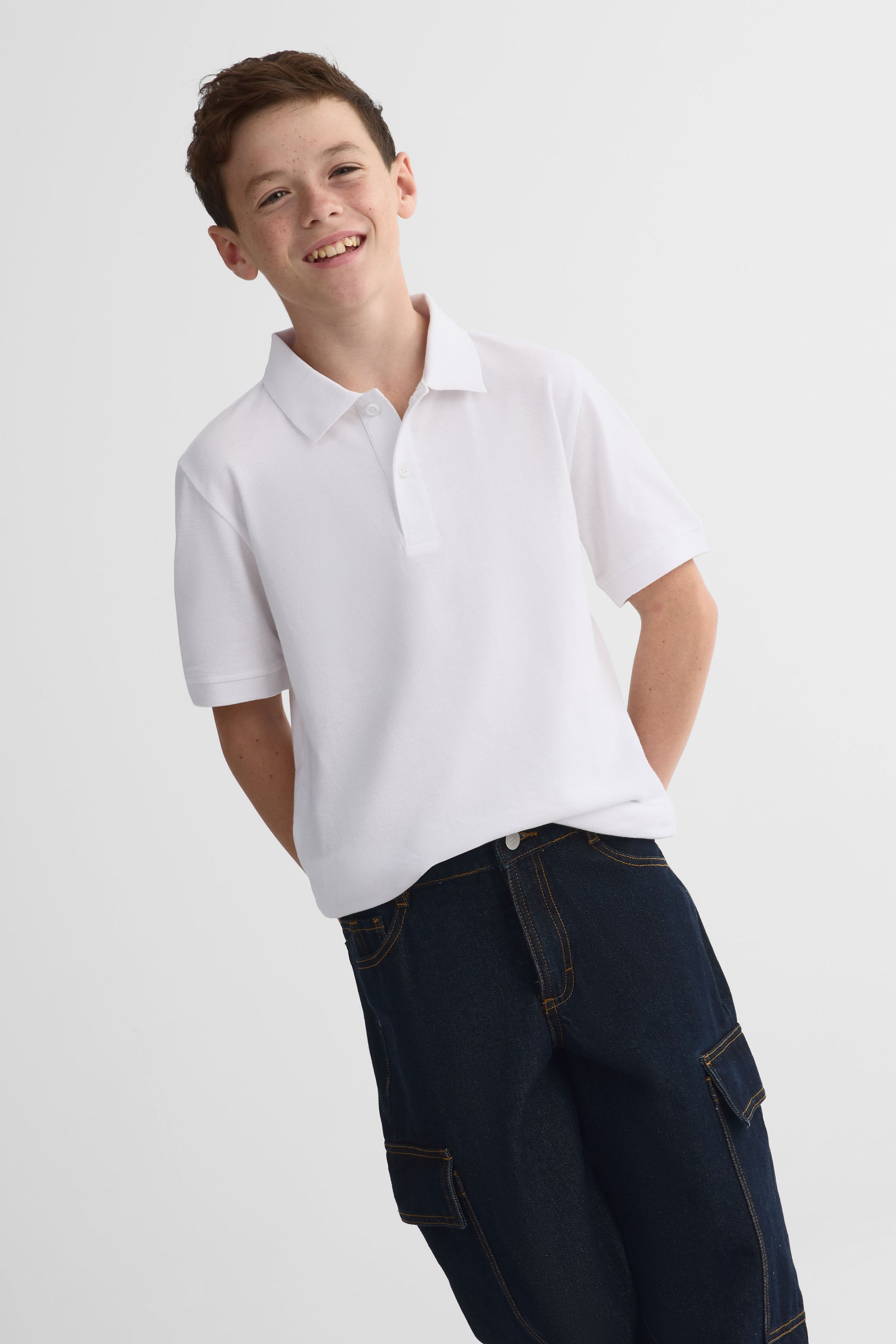 Chandail polo M/courtes en coton piqué - Ado garçon && BLANC