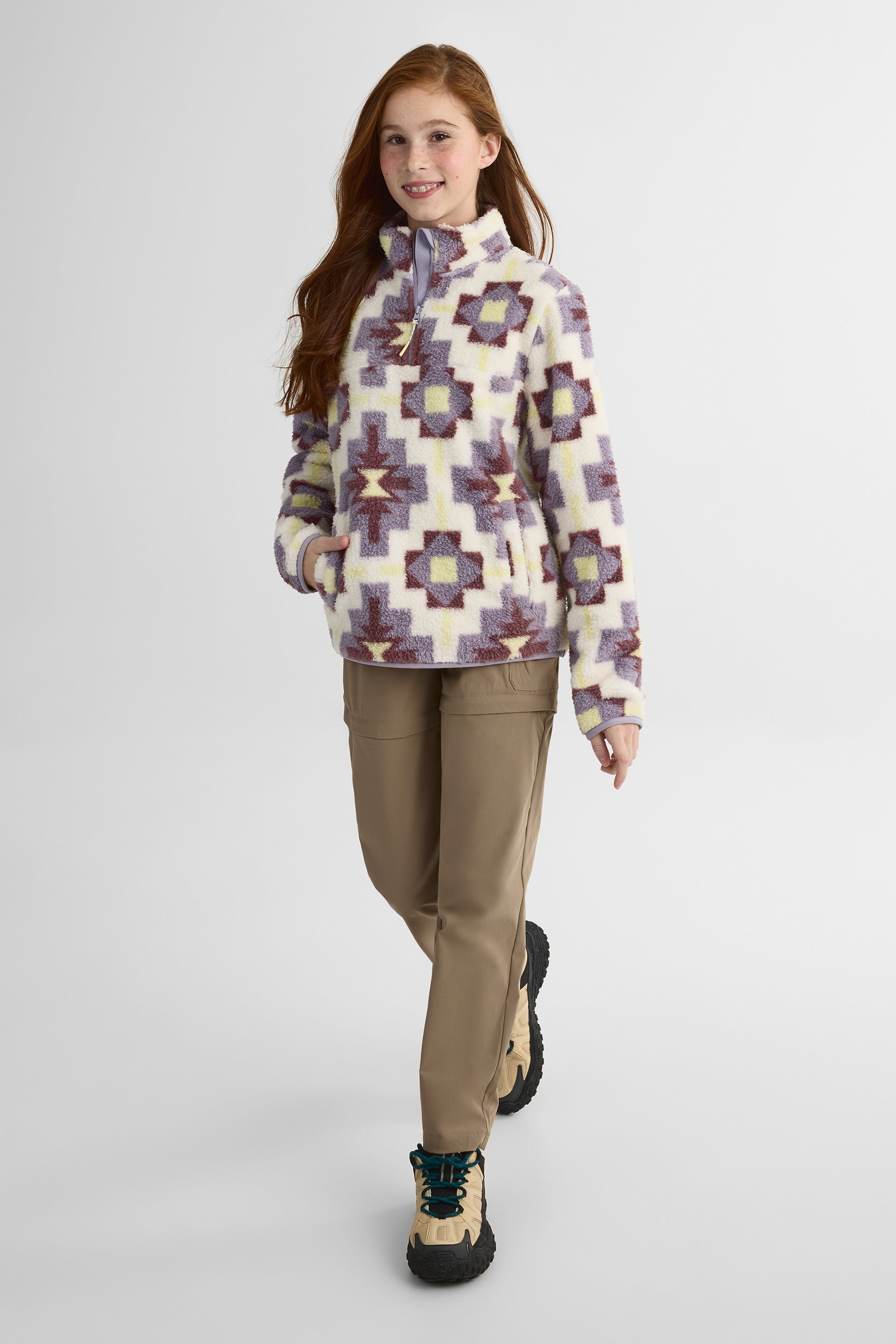 Chandail ample en plush avec col montant - Ado fille && LILAS MULTI