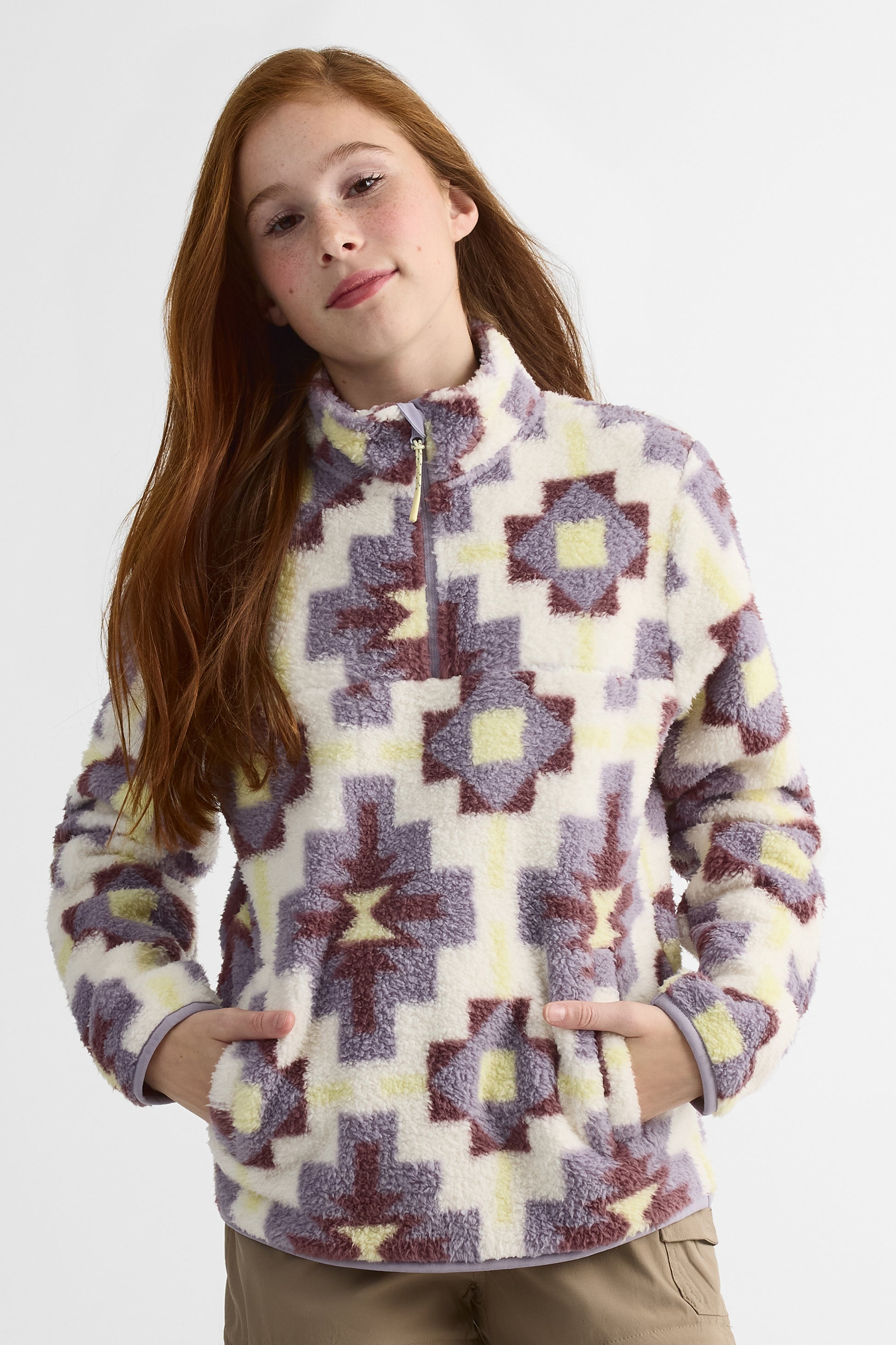 Chandail ample en plush avec col montant - Ado fille && LILAS MULTI
