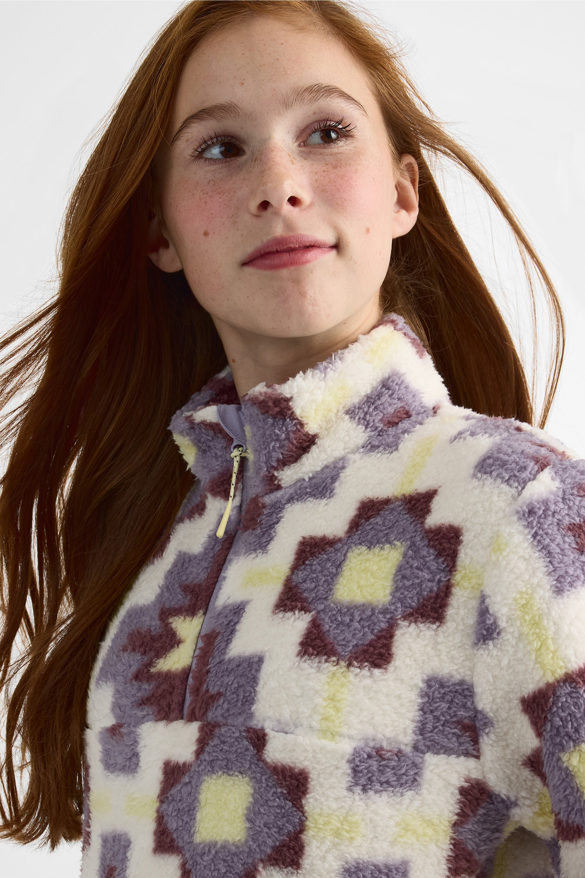 Chandail ample en plush avec col montant - Ado fille && LILAS MULTI