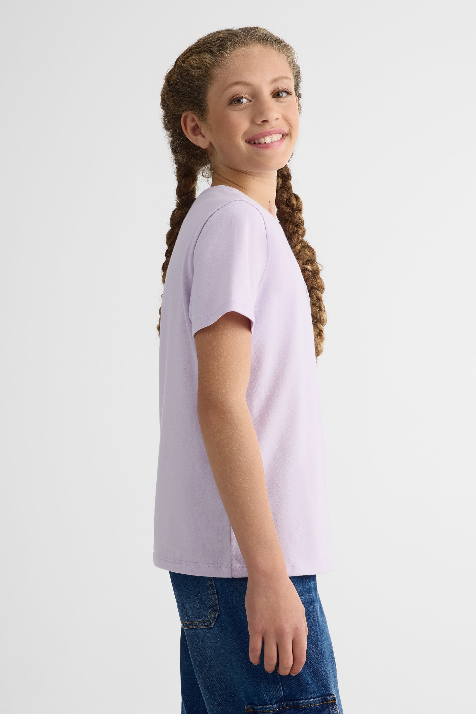 Chandail m/courtes uni avec poche - Ado fille && MAUVE