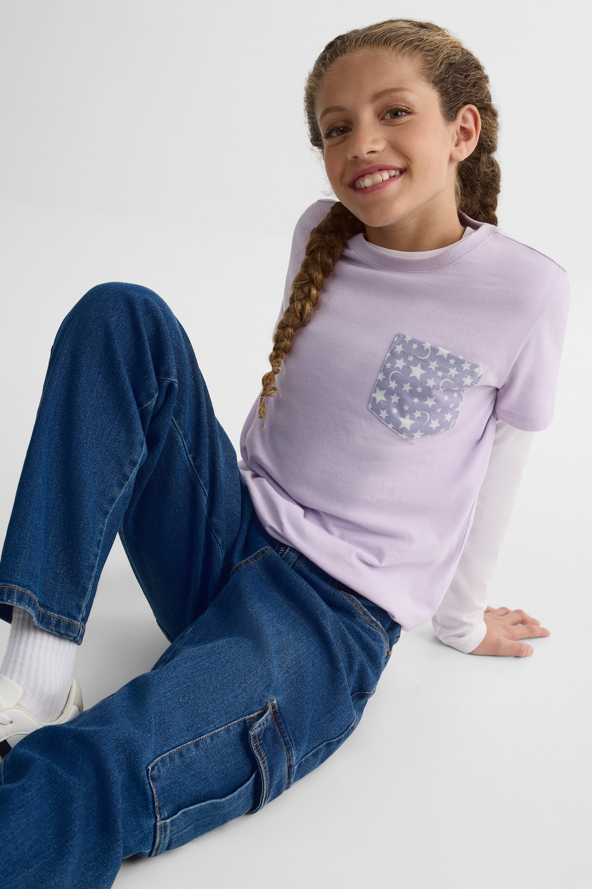 Chandail m/courtes uni avec poche - Ado fille && MAUVE