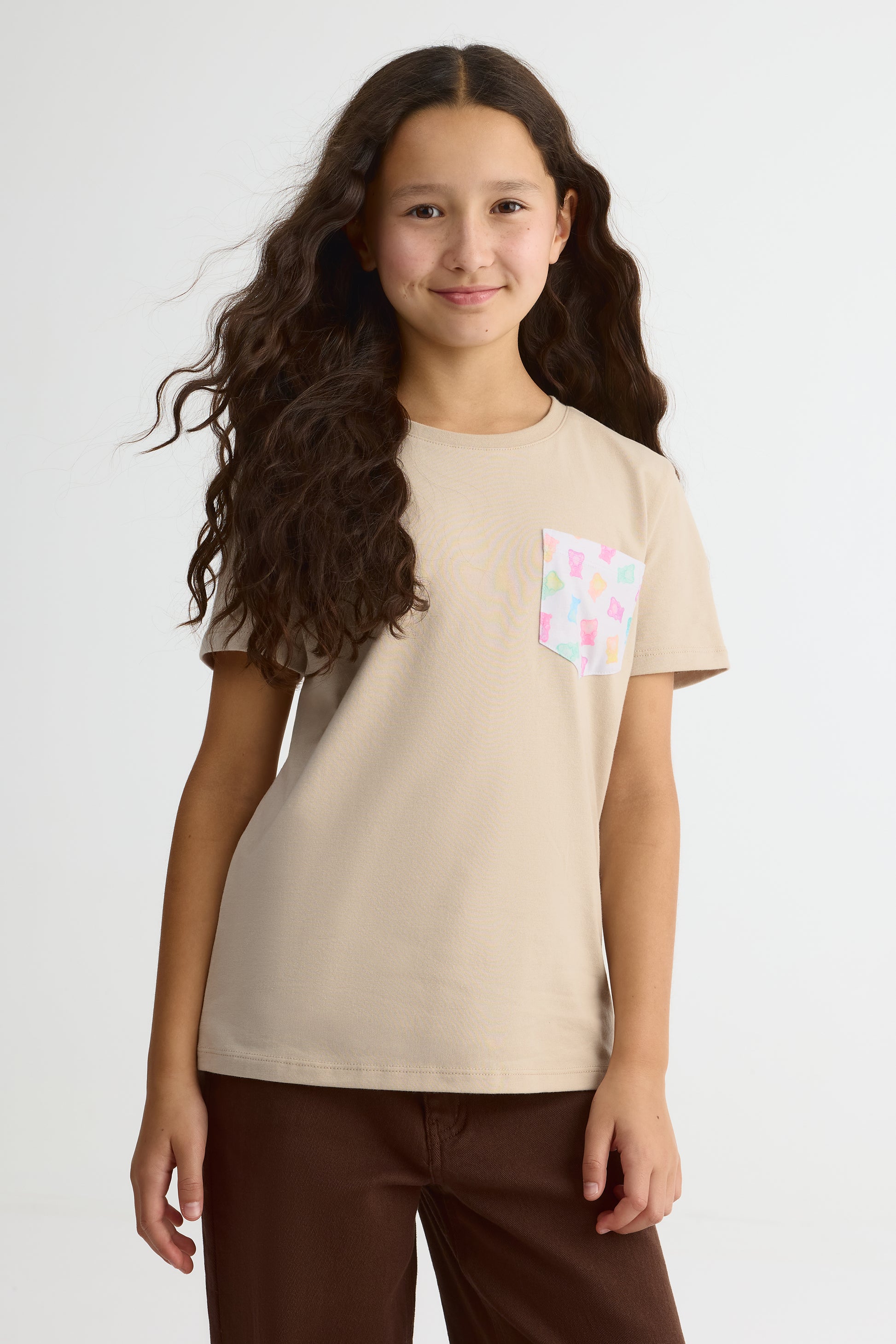 Chandail m/courtes uni avec poche - Ado fille && GRIS