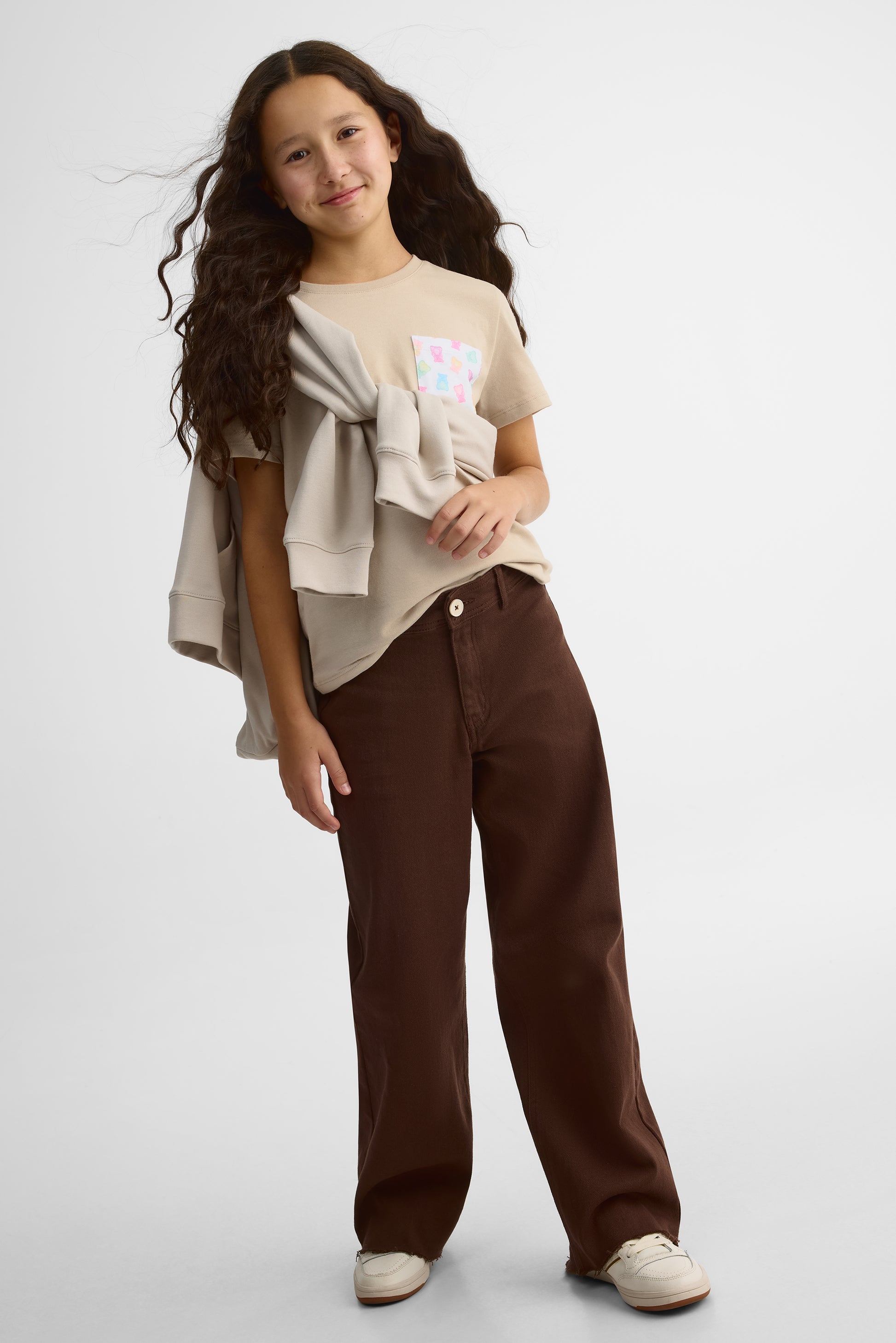 Chandail m/courtes uni avec poche - Ado fille && GRIS