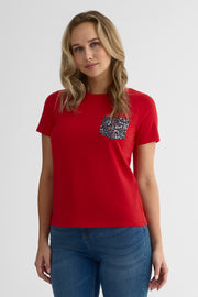 Chandail m/courtes col rond avec poche - Femme 2/30$ && ROUGE
