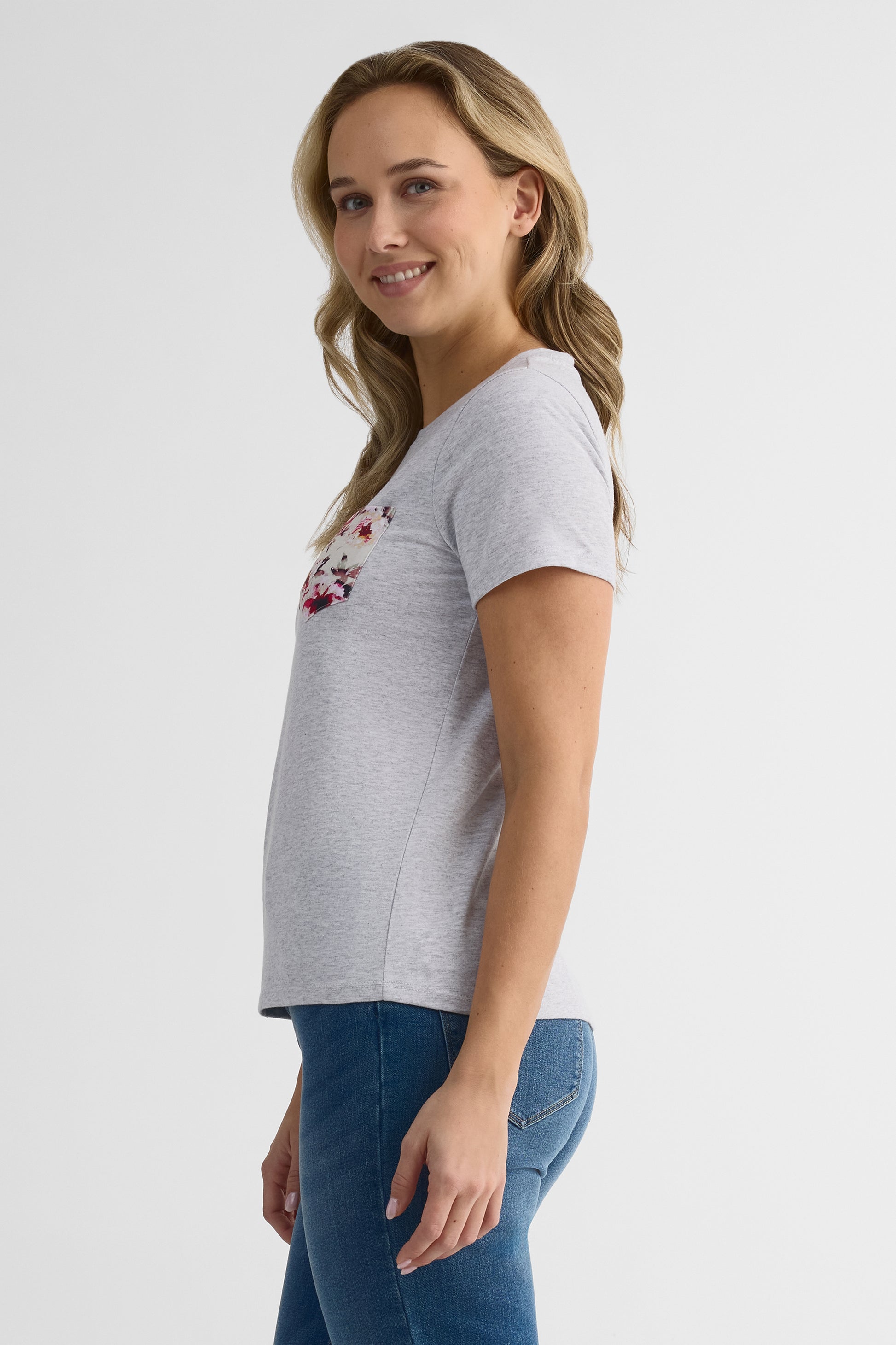 Chandail m/courtes col rond avec poche - Femme 2/30$ && GRIS MIXTE