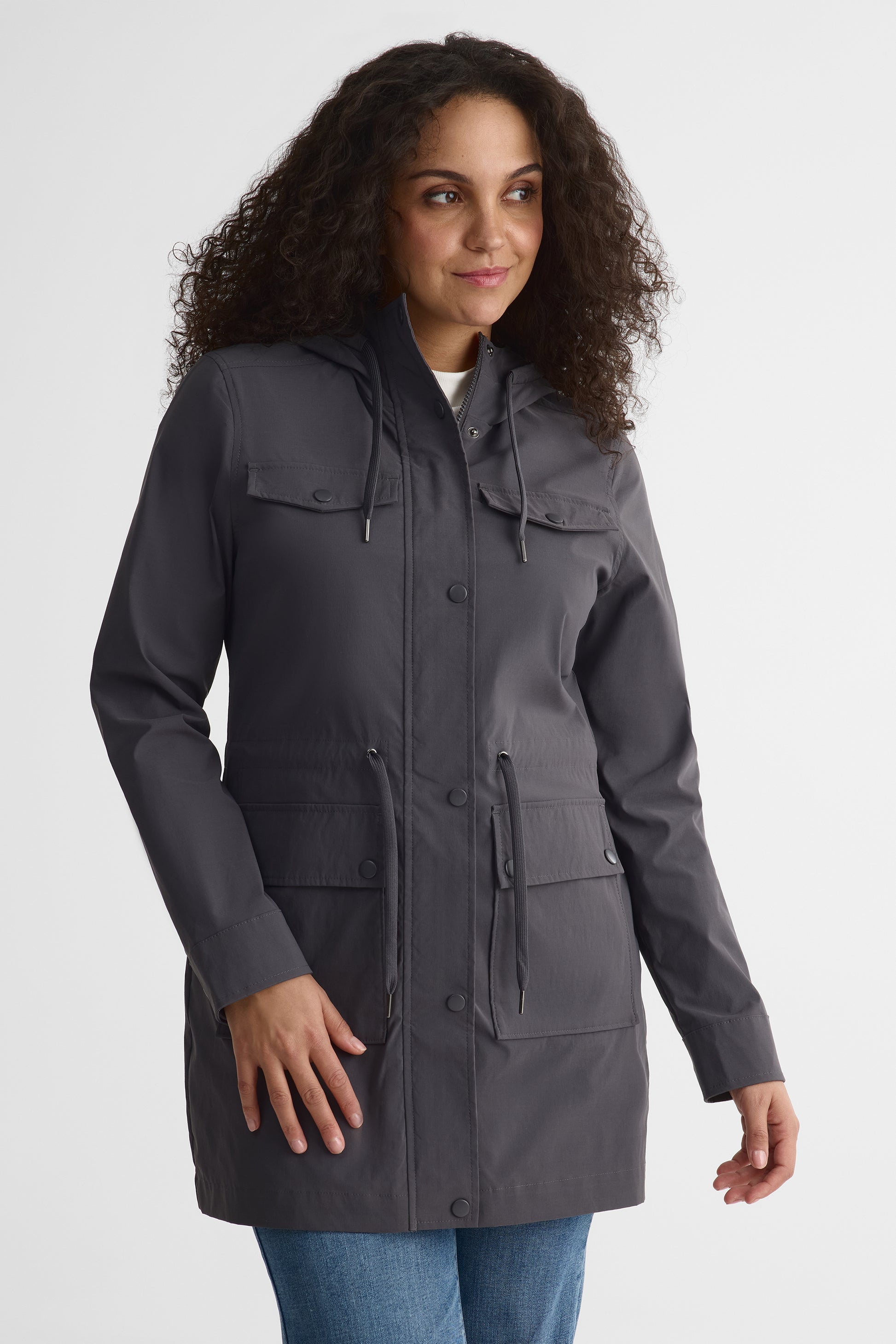 Manteau de ville 3/4 avec capuchon - Femme && CHARBON