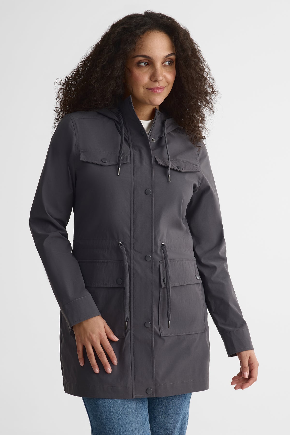 Manteau de ville 3/4 avec capuchon - Femme && CHARBON