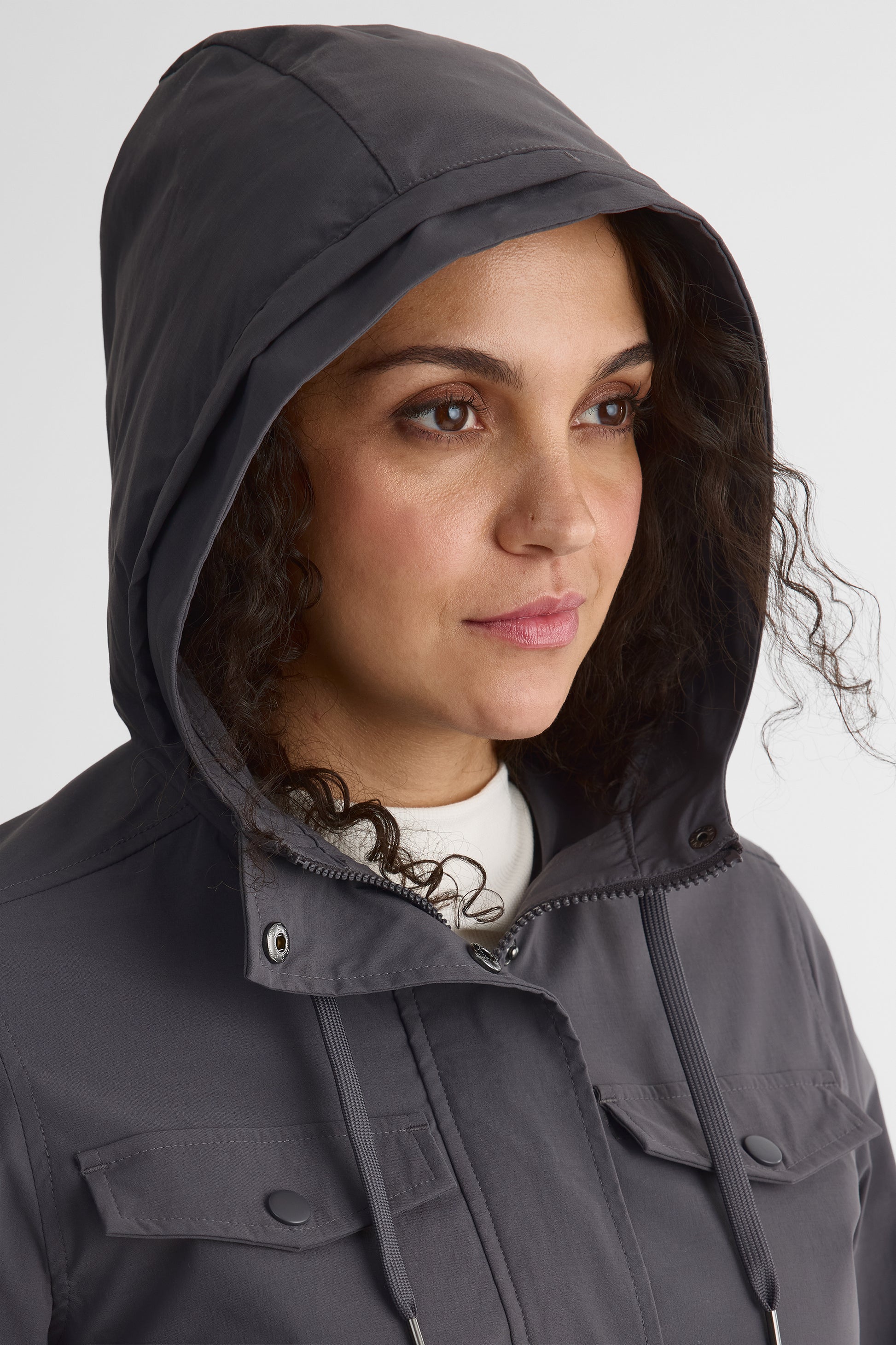 Manteau de ville 3/4 avec capuchon - Femme && CHARBON