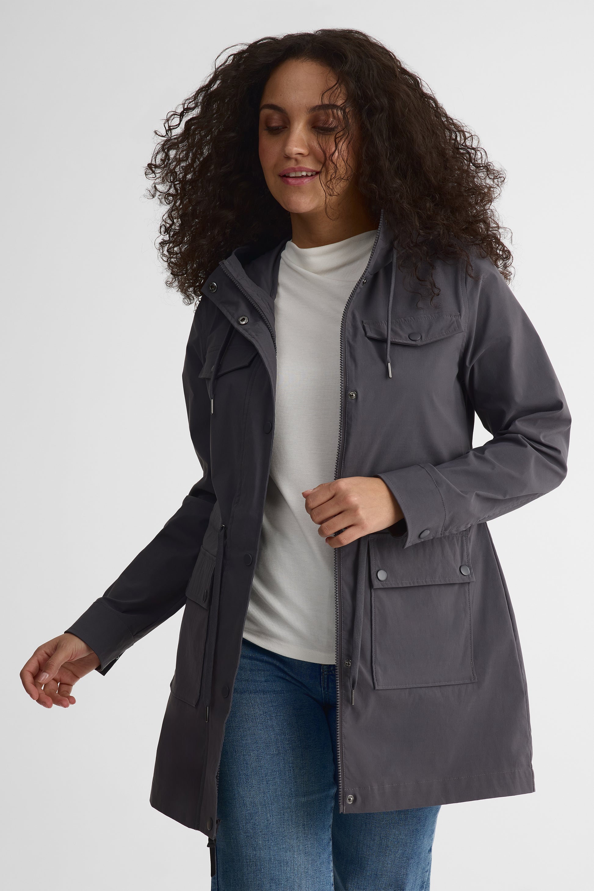 Manteau de ville 3/4 avec capuchon - Femme && CHARBON