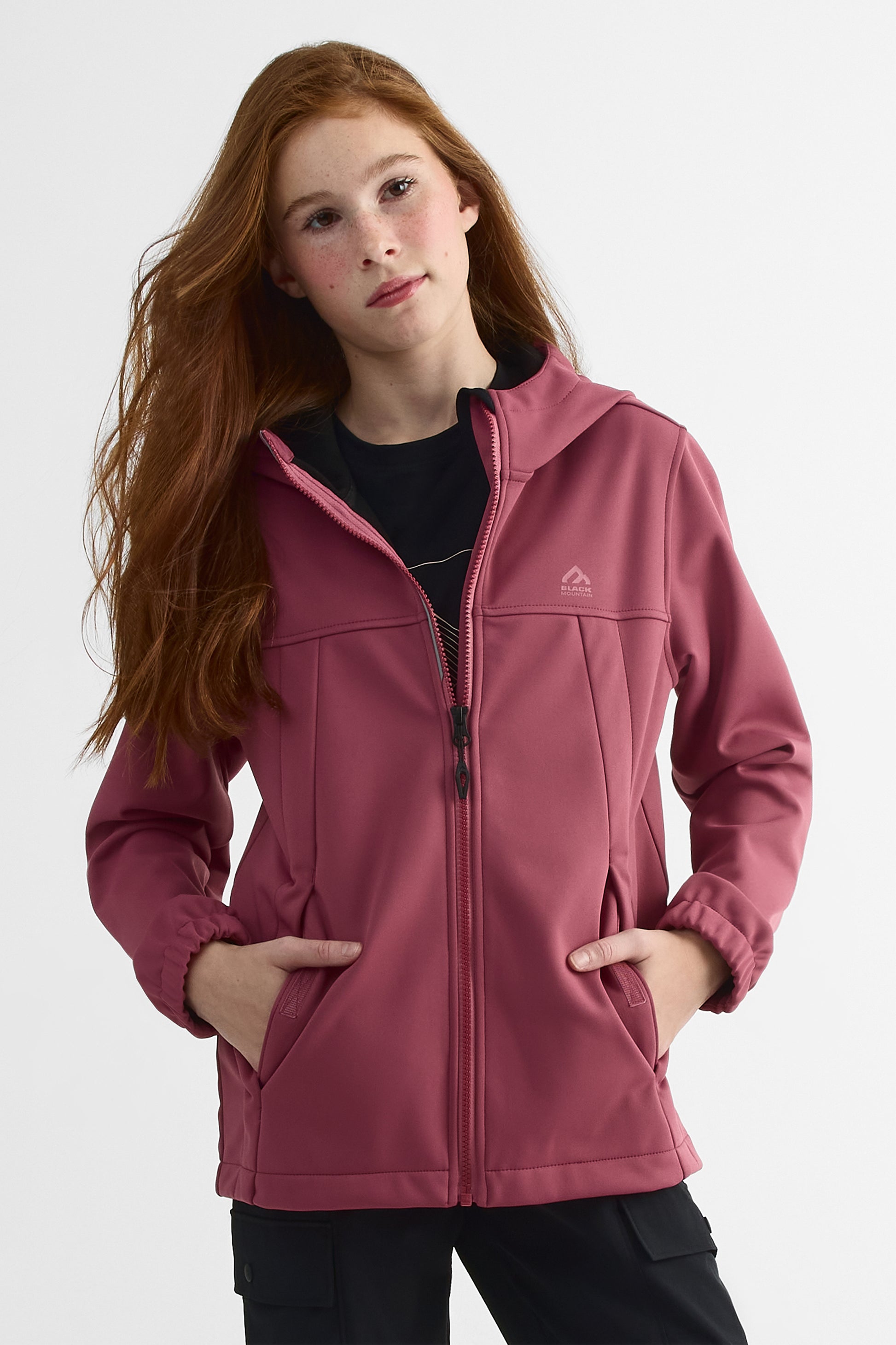 Manteau softshell uni avec capuchon - Ado fille && ROUGE VIN