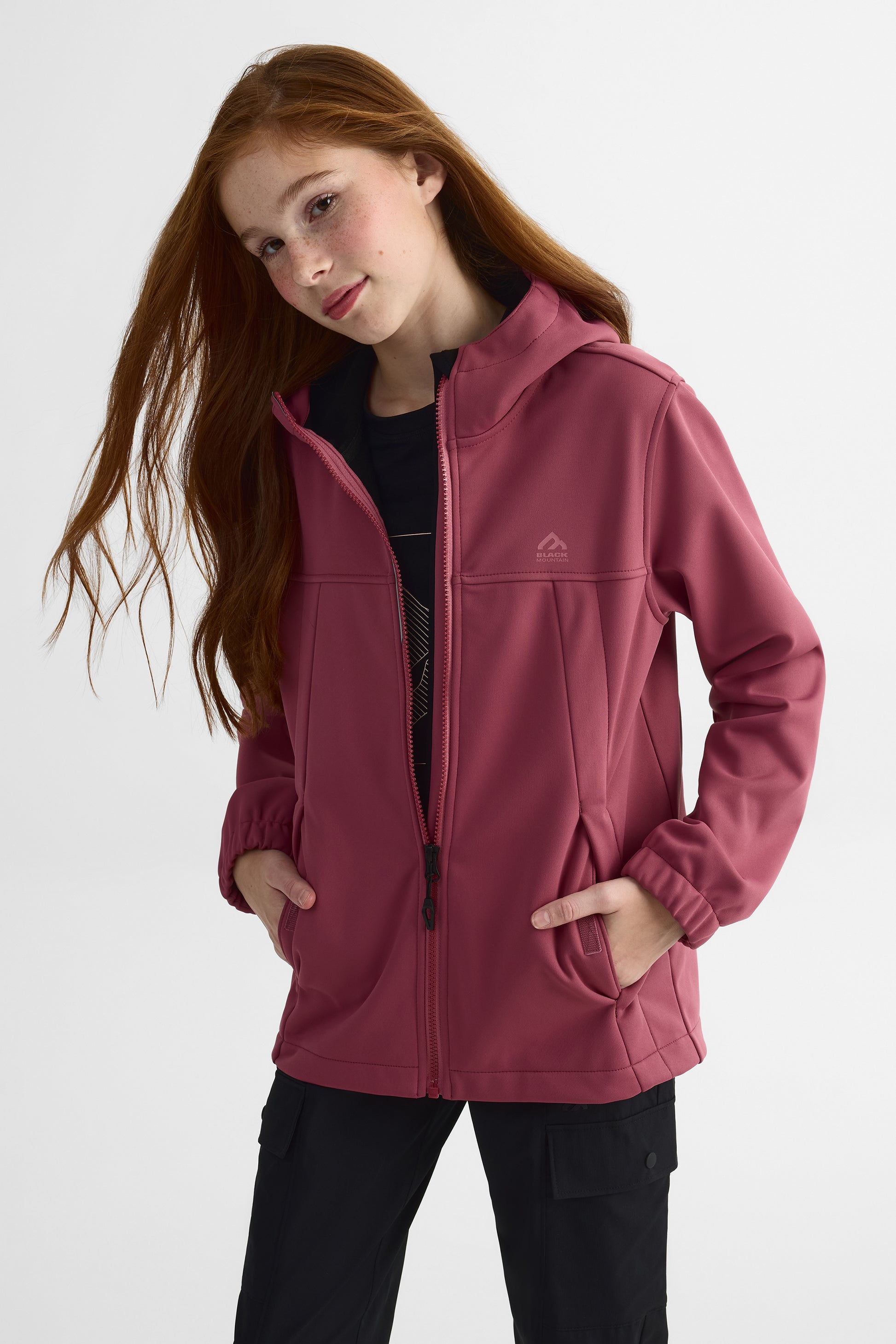 Manteau softshell uni avec capuchon - Ado fille && ROUGE VIN
