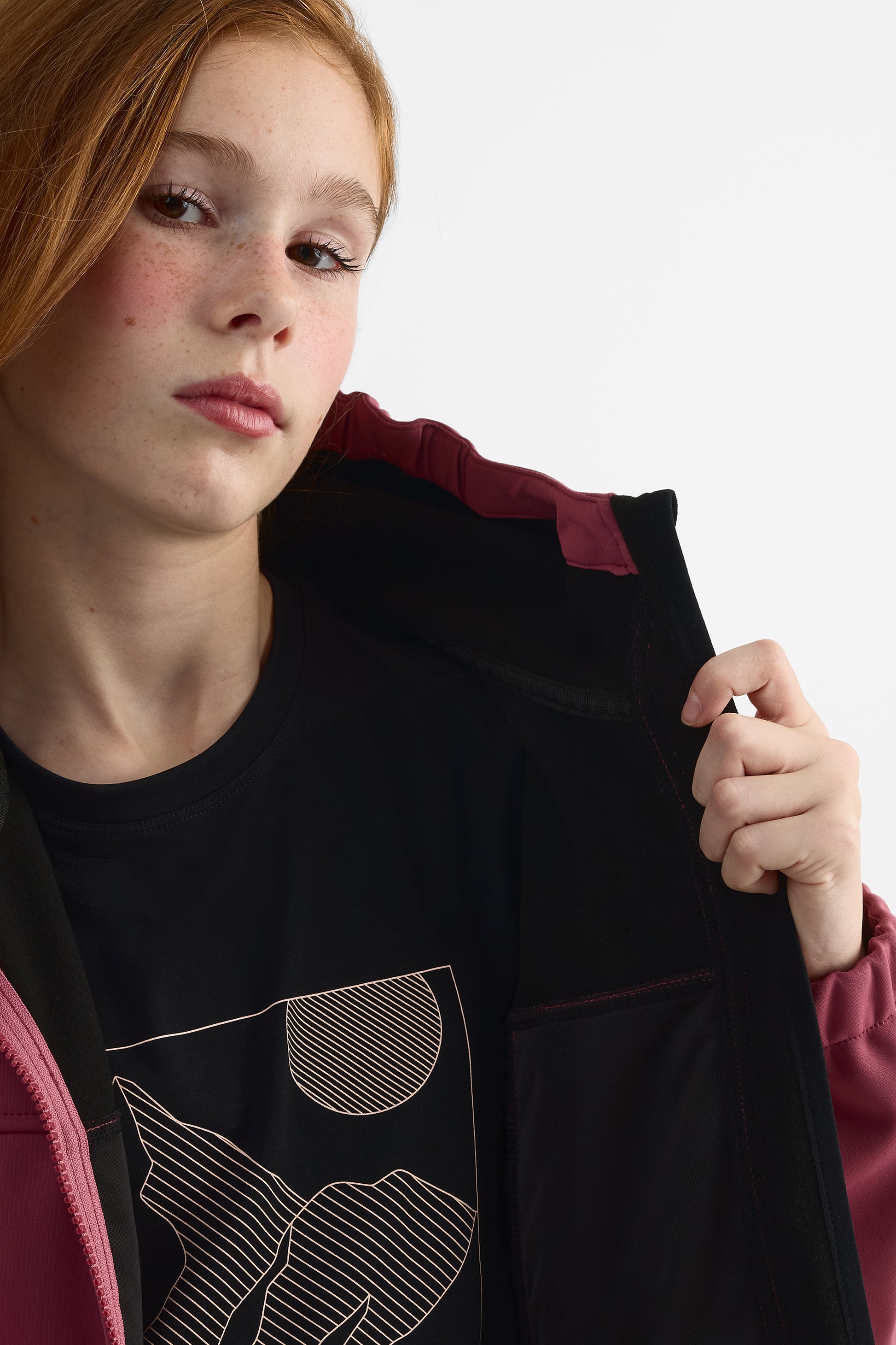 Manteau softshell uni avec capuchon - Ado fille && ROUGE VIN