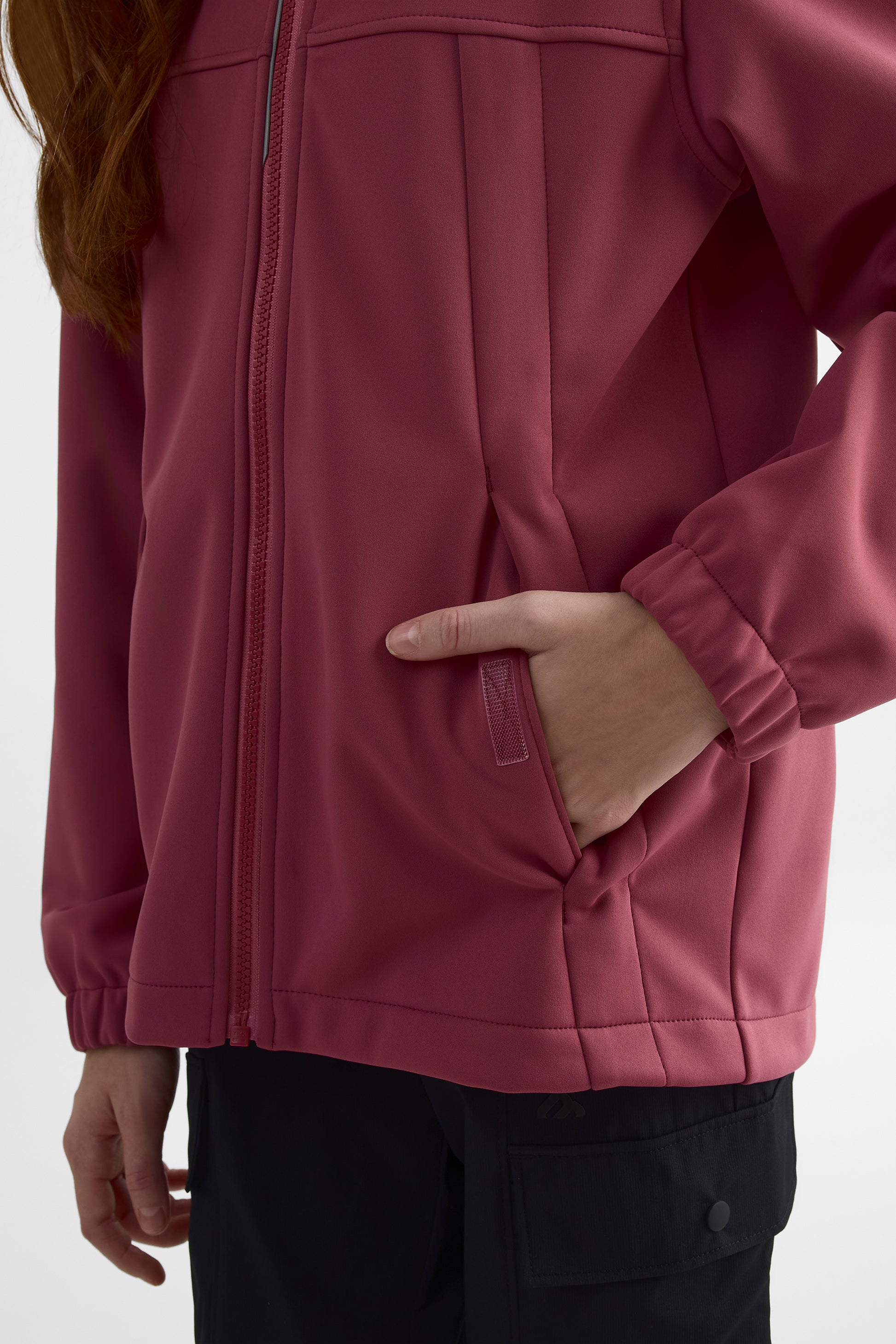 Manteau softshell uni avec capuchon - Ado fille && ROUGE VIN