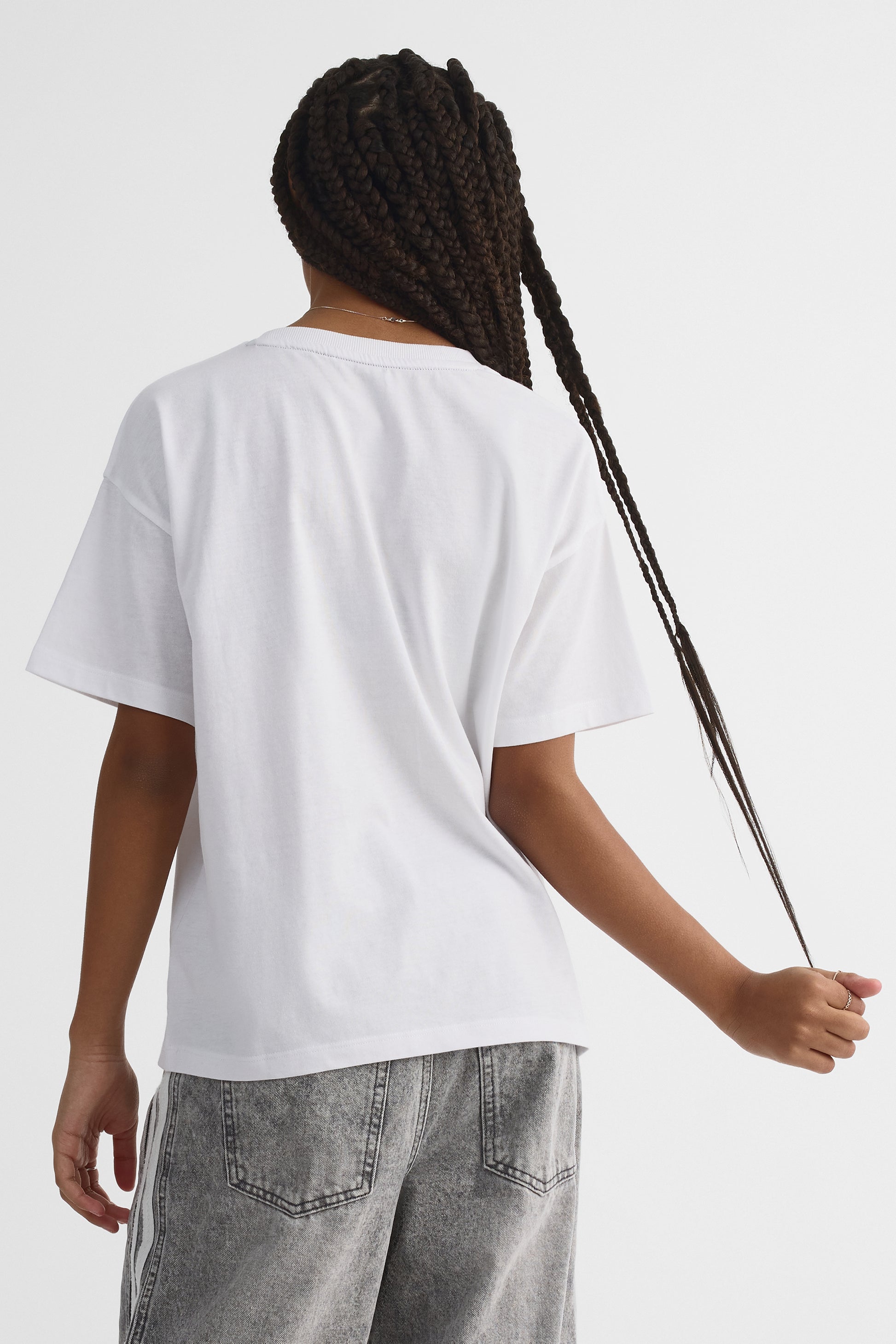 Chandail M/courtes oversize avec graphique - Ado fille && BLANC